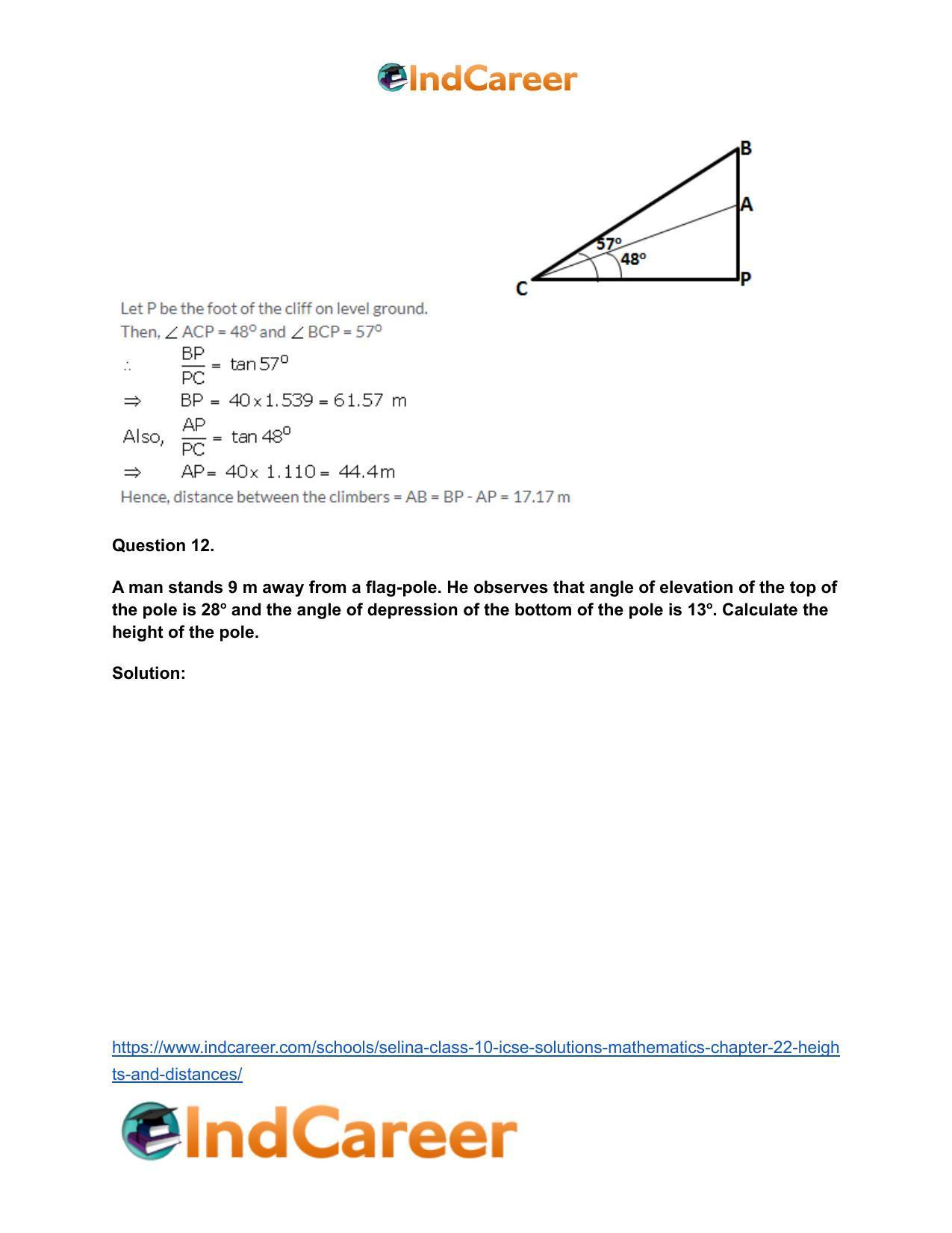 Selina Class 10 ICSE Solutions Mathematics : Chapter 22- Heights and Distances - Page 11