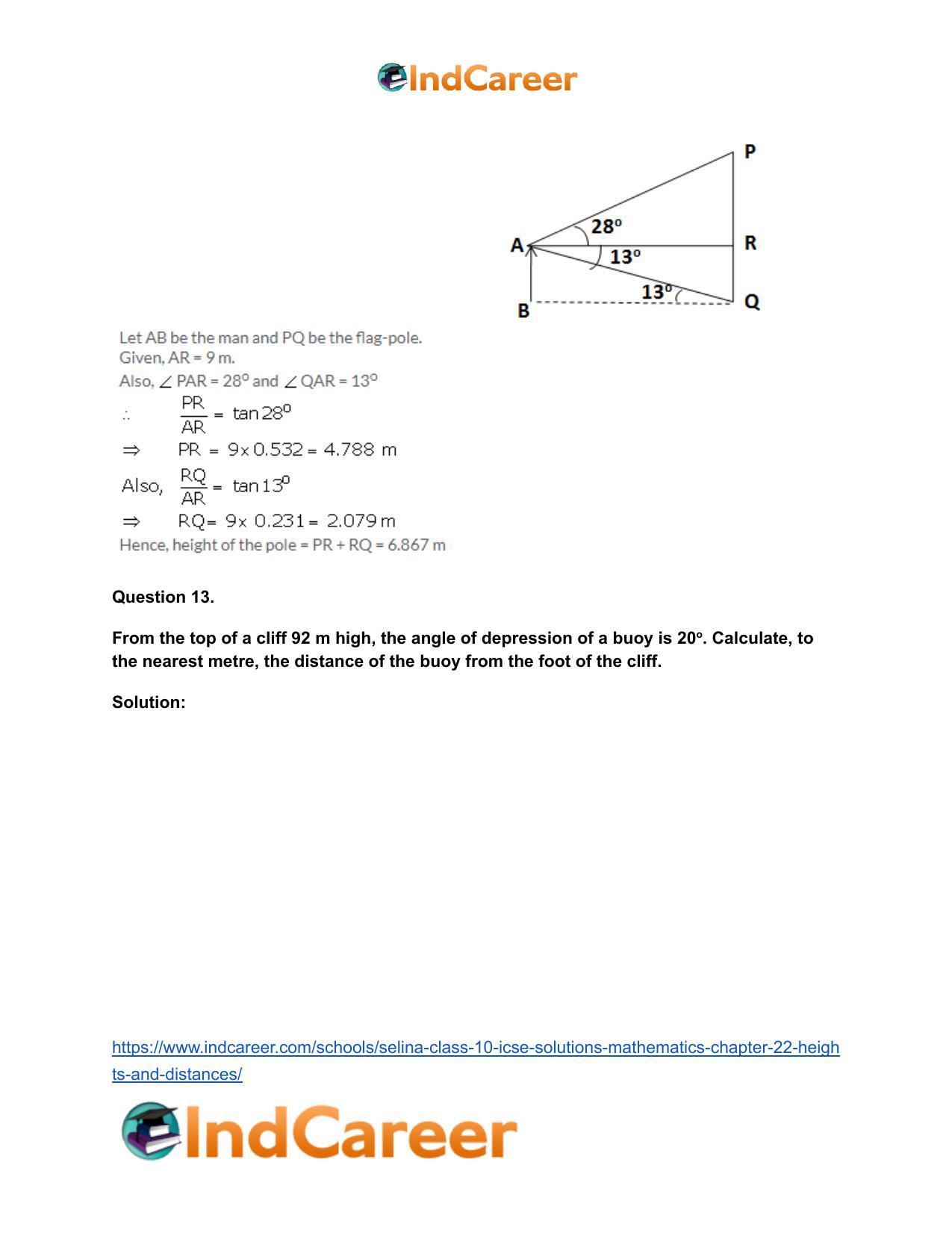 Selina Class 10 ICSE Solutions Mathematics : Chapter 22- Heights and Distances - Page 12