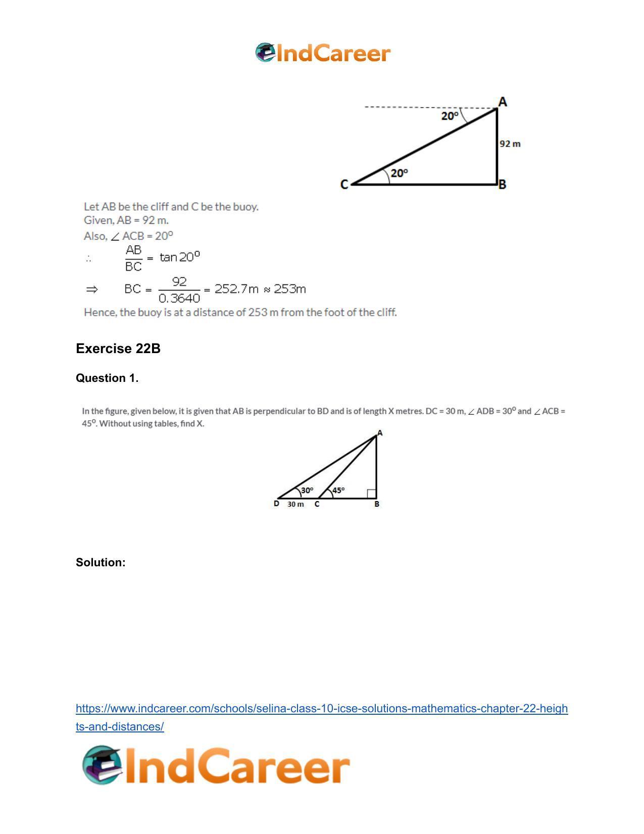 Selina Class 10 ICSE Solutions Mathematics : Chapter 22- Heights and Distances - Page 13