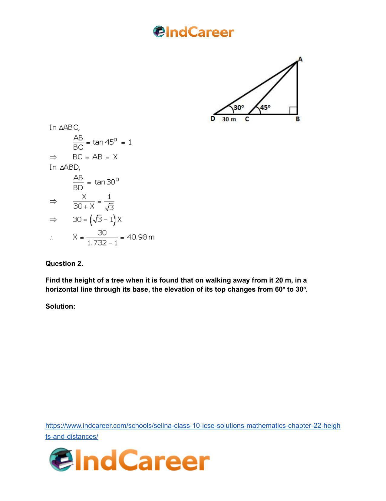 Selina Class 10 ICSE Solutions Mathematics : Chapter 22- Heights and Distances - Page 14
