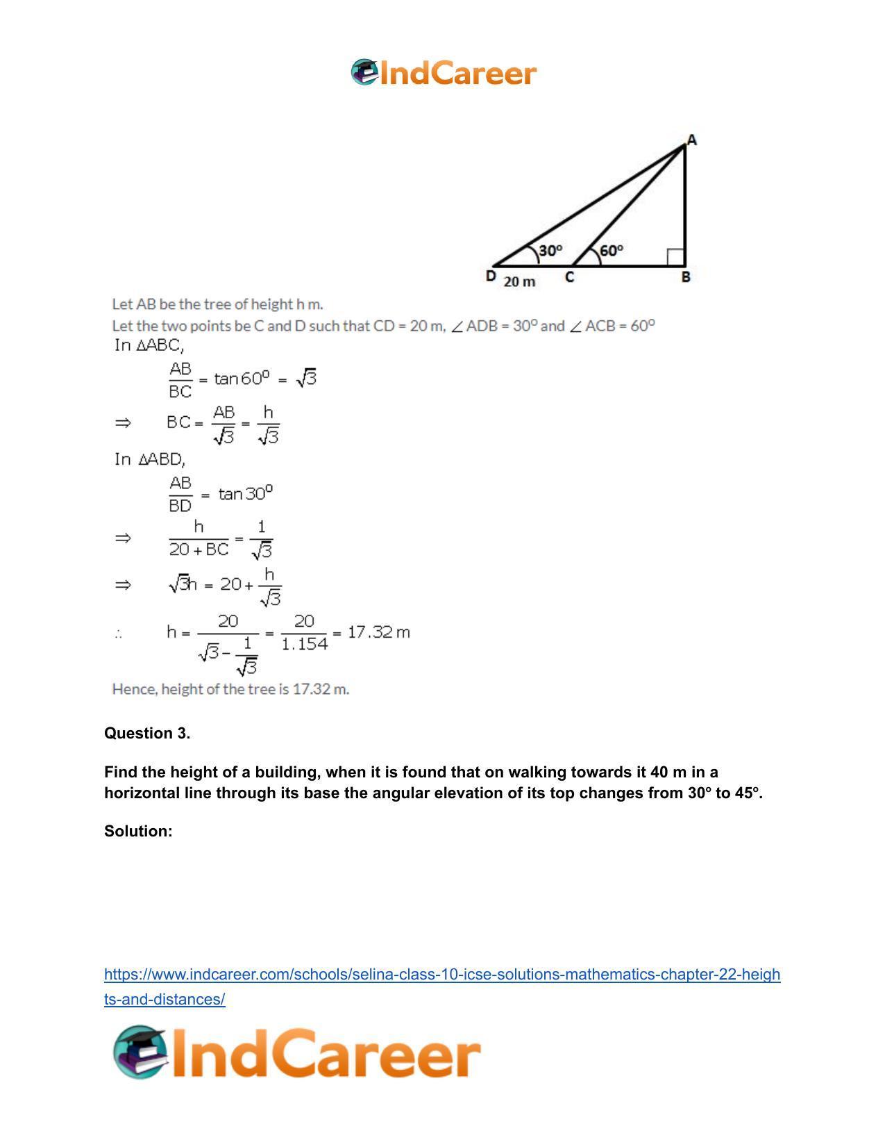Selina Class 10 ICSE Solutions Mathematics : Chapter 22- Heights and Distances - Page 15