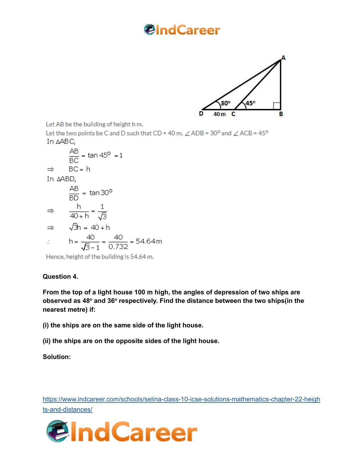 Selina Class 10 ICSE Solutions Mathematics : Chapter 22- Heights and Distances - Page 16