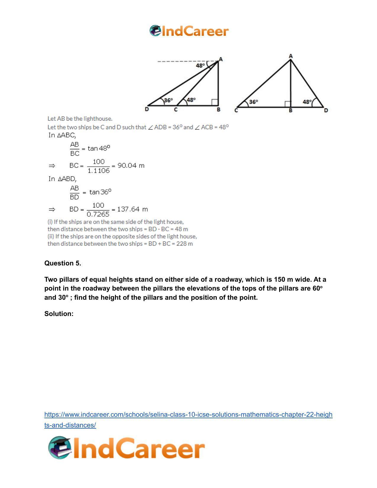 Selina Class 10 ICSE Solutions Mathematics : Chapter 22- Heights and Distances - Page 17