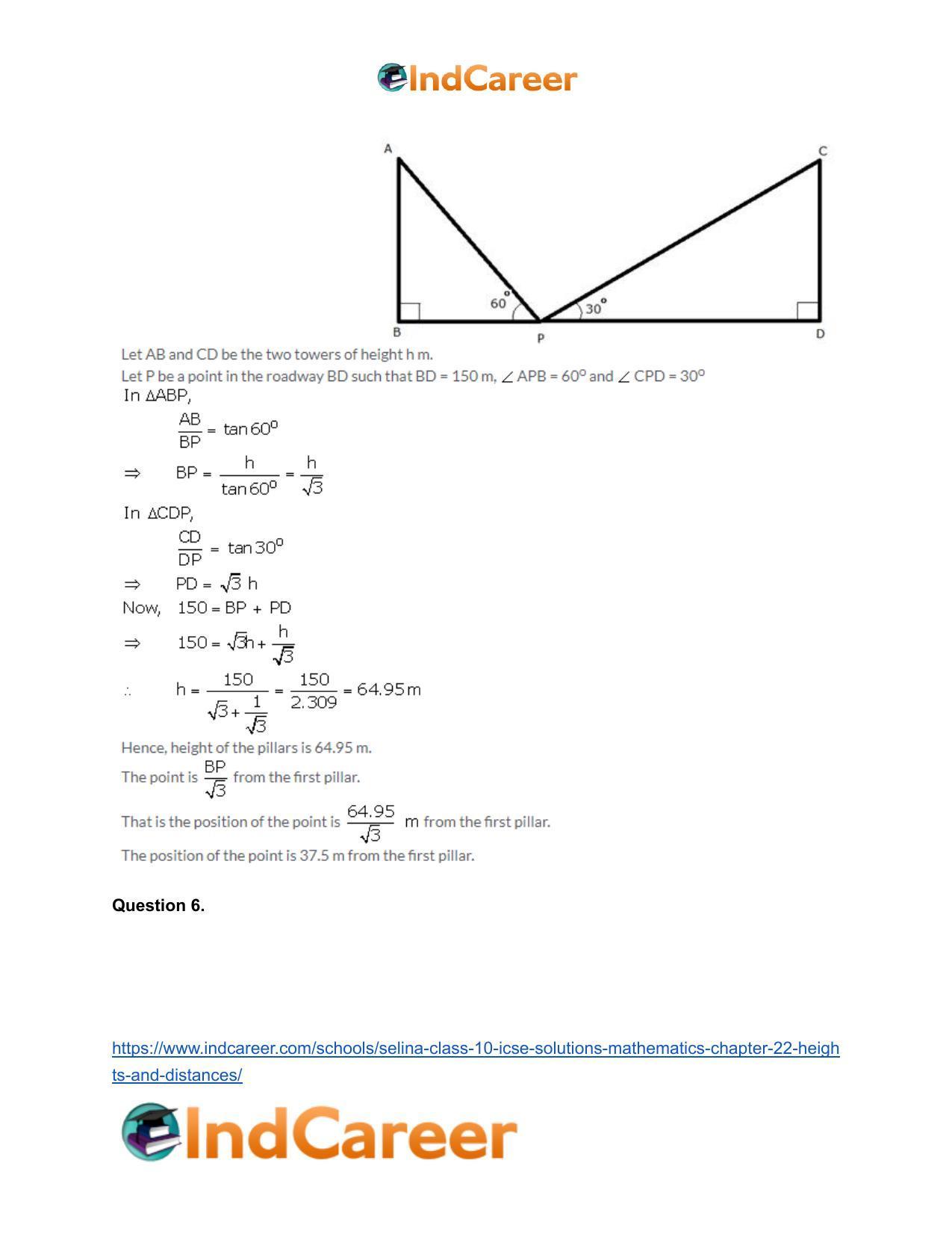 Selina Class 10 ICSE Solutions Mathematics : Chapter 22- Heights and Distances - Page 18