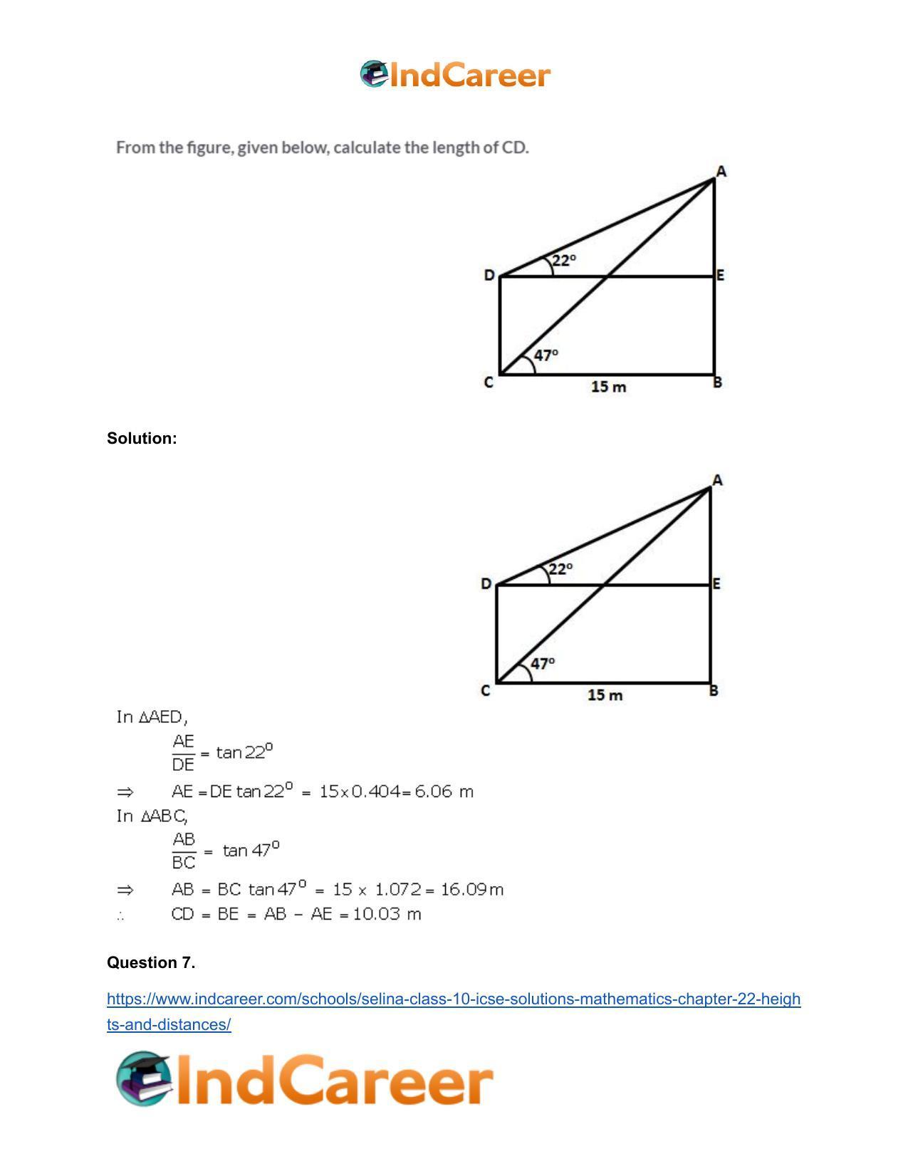 Selina Class 10 ICSE Solutions Mathematics : Chapter 22- Heights and Distances - Page 19