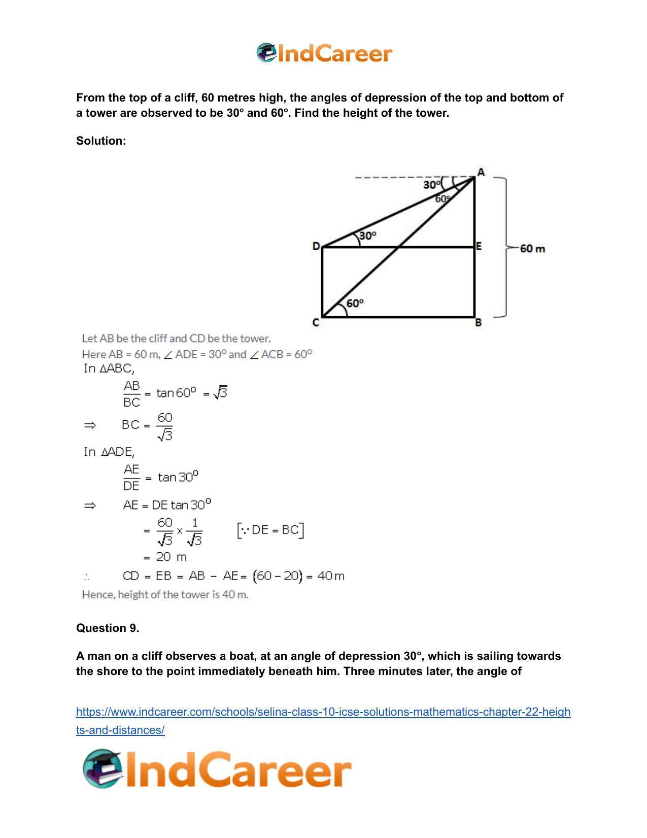 Selina Class 10 ICSE Solutions Mathematics : Chapter 22- Heights and Distances - Page 21