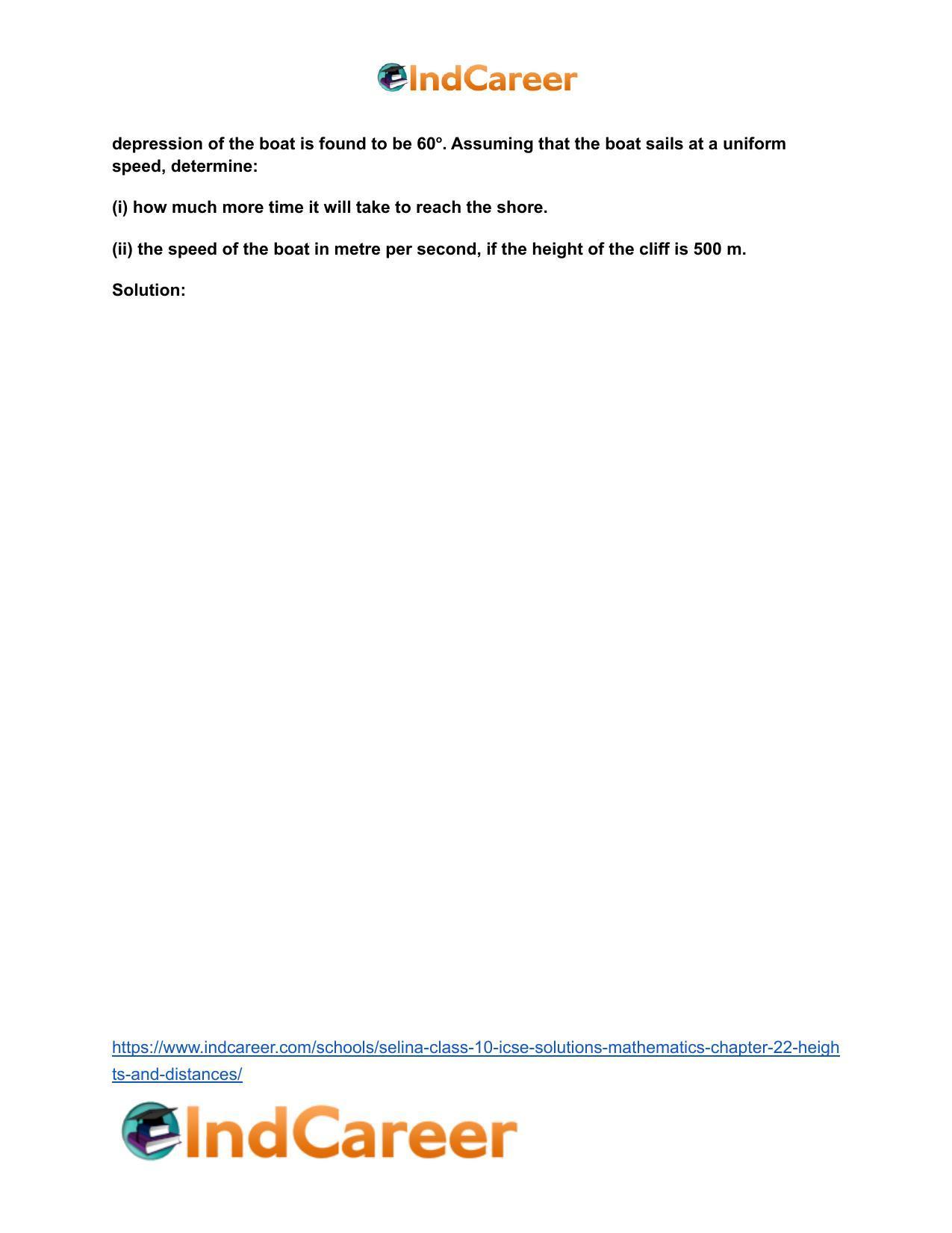 Selina Class 10 ICSE Solutions Mathematics : Chapter 22- Heights and Distances - Page 22