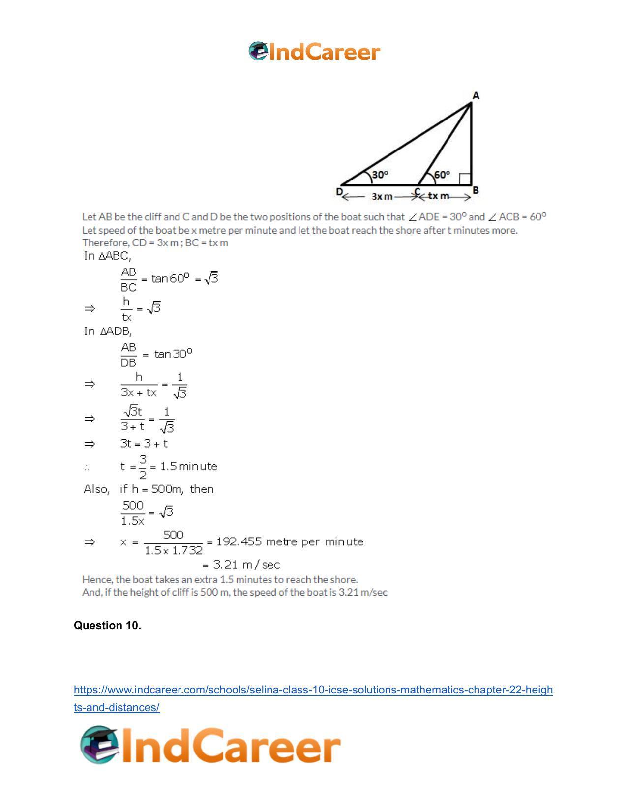 Selina Class 10 ICSE Solutions Mathematics : Chapter 22- Heights and Distances - Page 23