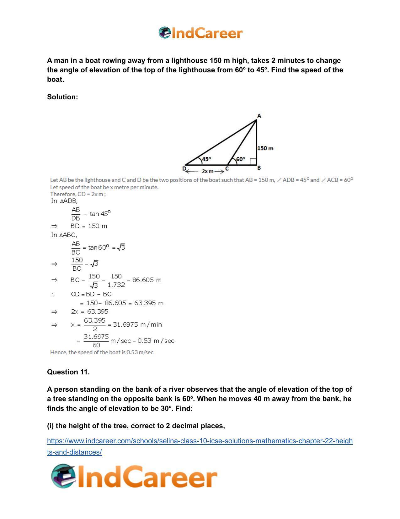 Selina Class 10 ICSE Solutions Mathematics : Chapter 22- Heights and Distances - Page 24