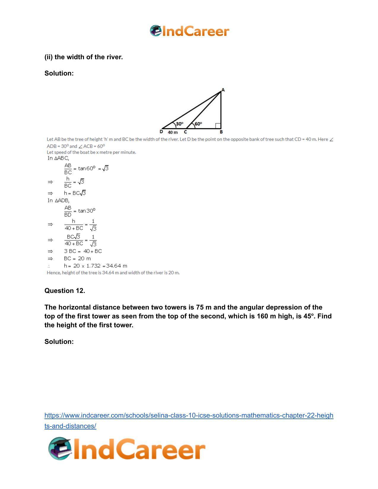 Selina Class 10 ICSE Solutions Mathematics : Chapter 22- Heights and Distances - Page 25