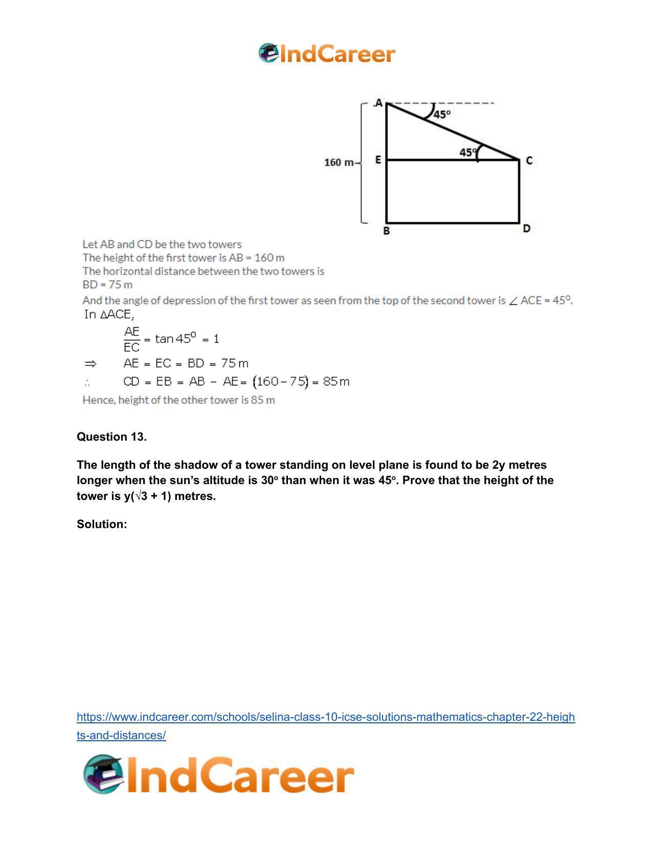 Selina Class 10 ICSE Solutions Mathematics : Chapter 22- Heights and Distances - Page 26