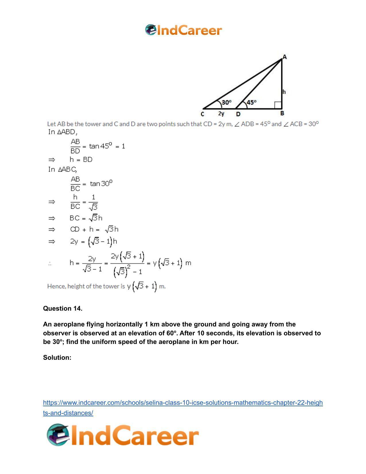 Selina Class 10 ICSE Solutions Mathematics : Chapter 22- Heights and Distances - Page 27