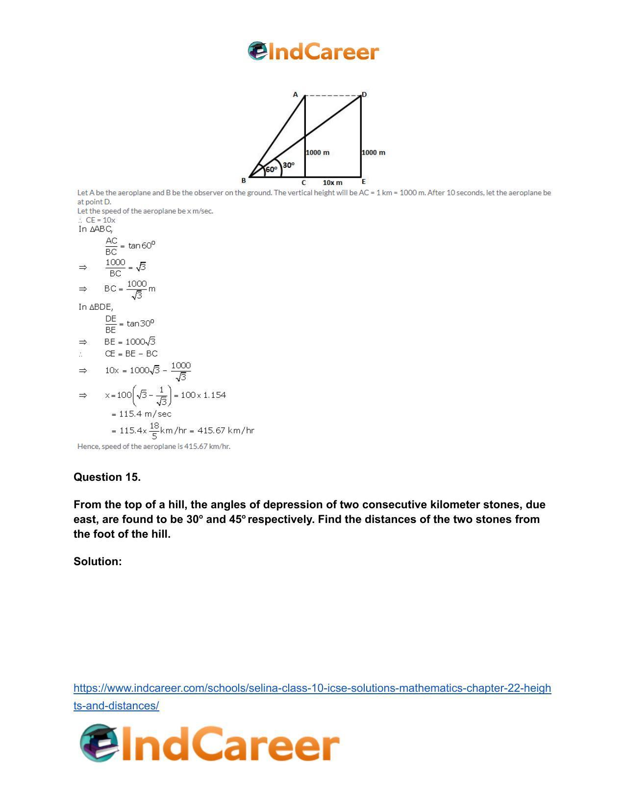 Selina Class 10 ICSE Solutions Mathematics : Chapter 22- Heights and Distances - Page 28