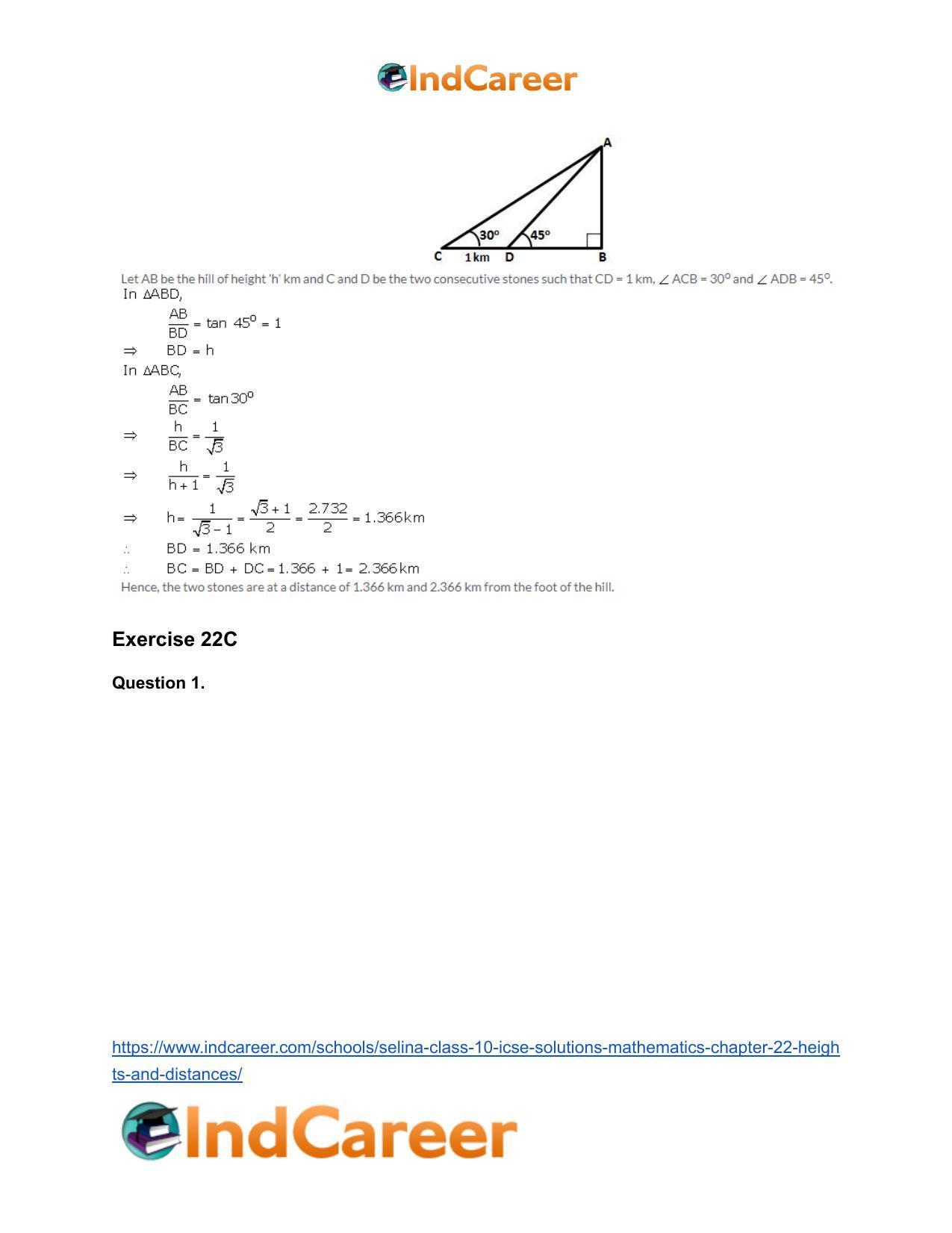 Selina Class 10 ICSE Solutions Mathematics : Chapter 22- Heights and Distances - Page 29