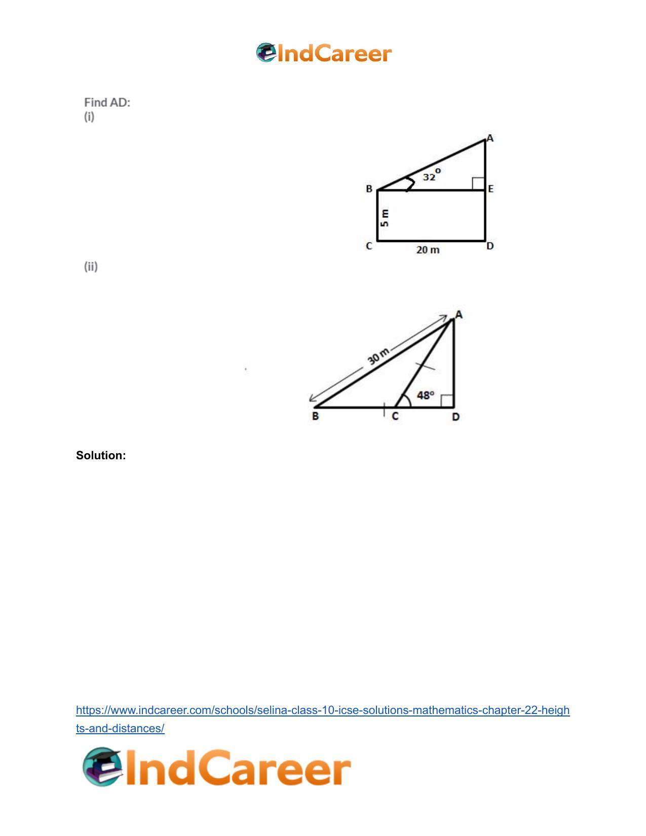 Selina Class 10 ICSE Solutions Mathematics : Chapter 22- Heights and Distances - Page 30