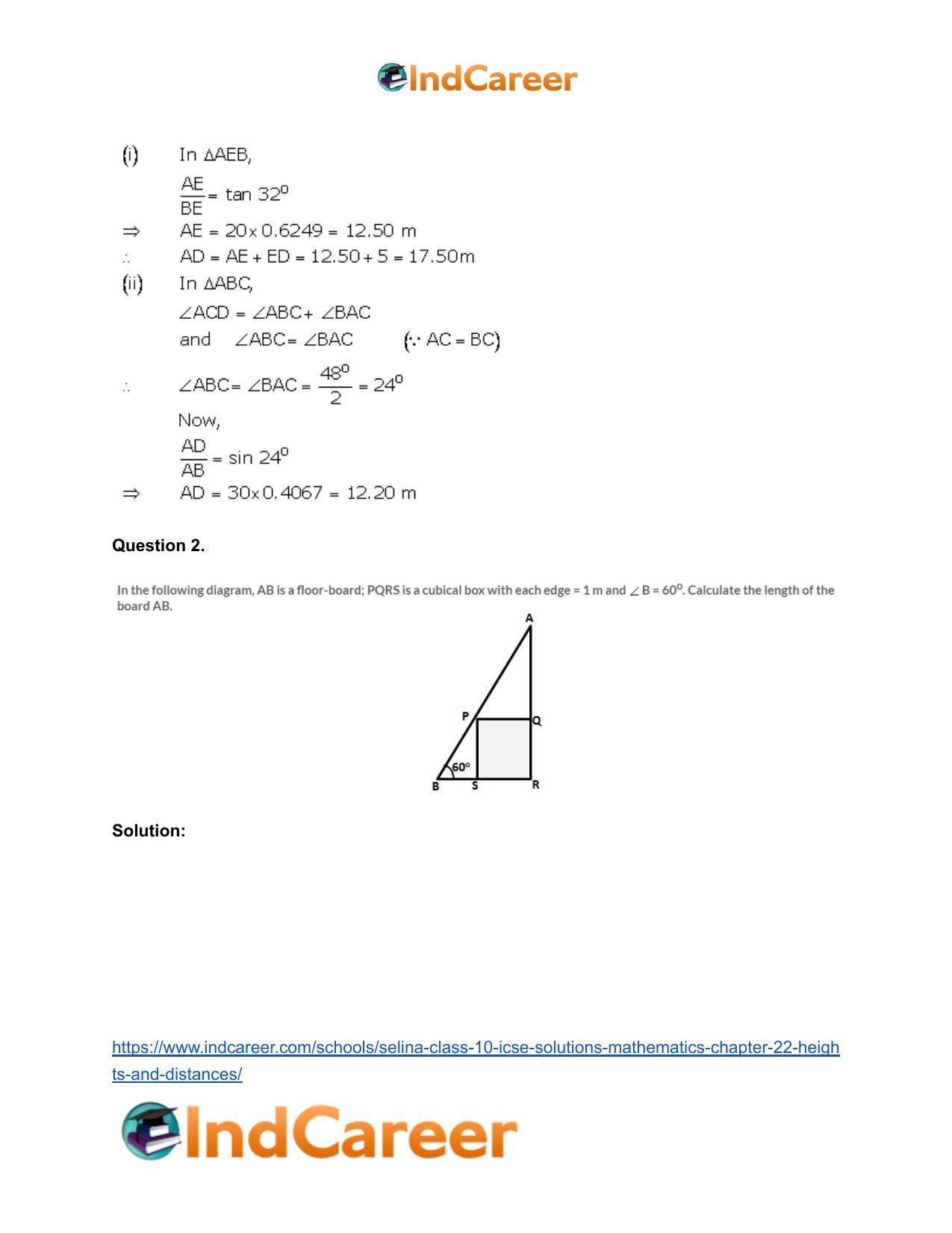 Selina Class 10 ICSE Solutions Mathematics : Chapter 22- Heights and Distances - Page 31