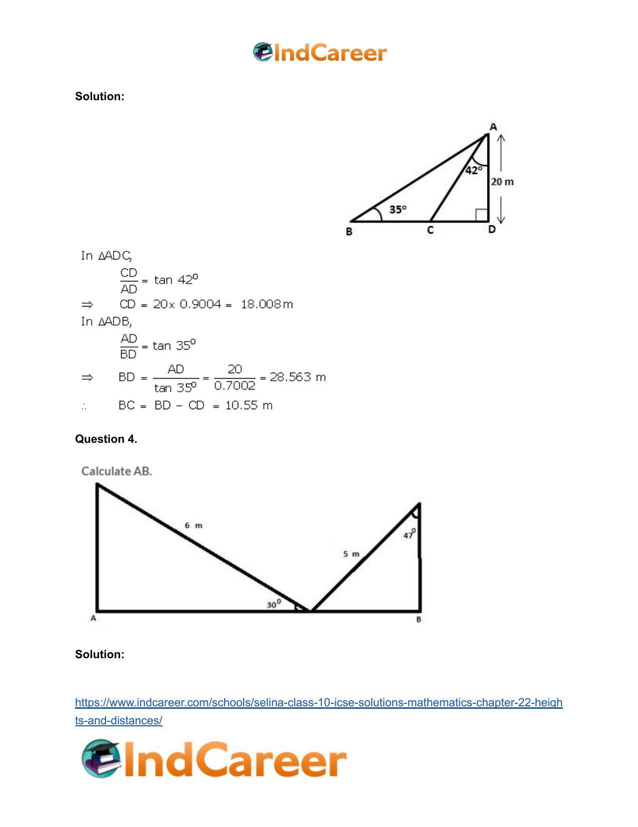 Selina Class 10 ICSE Solutions Mathematics : Chapter 22- Heights and Distances - Page 33