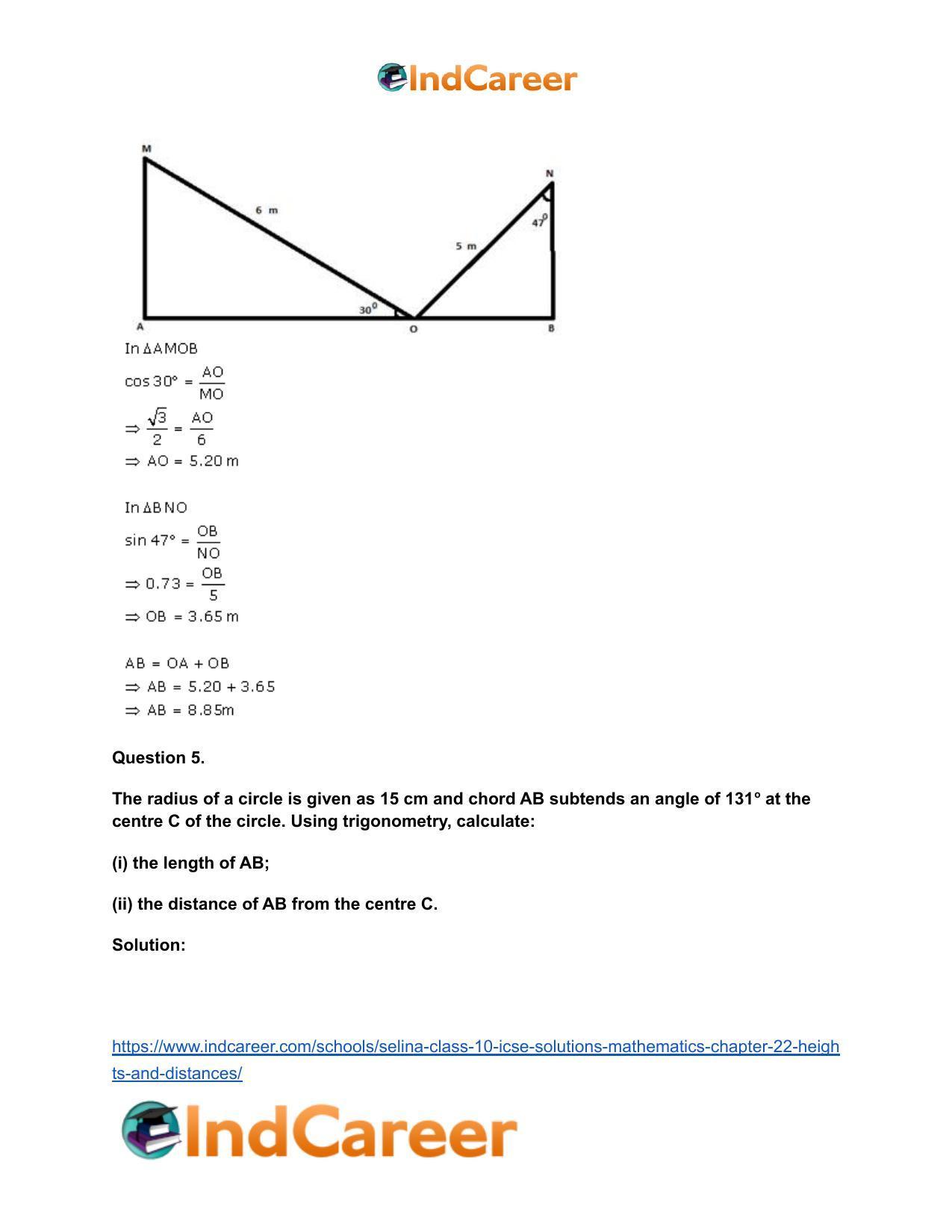 Selina Class 10 ICSE Solutions Mathematics : Chapter 22- Heights and Distances - Page 34