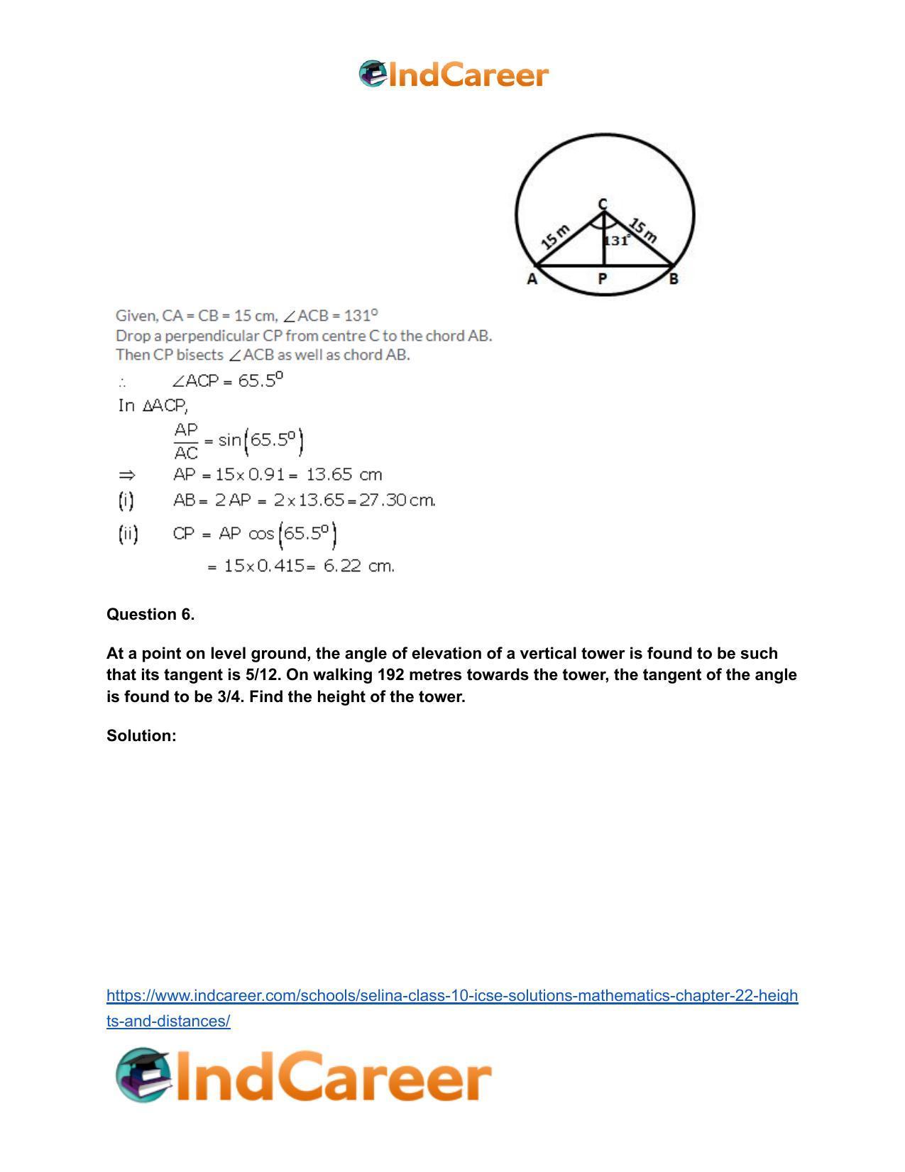 Selina Class 10 ICSE Solutions Mathematics : Chapter 22- Heights and Distances - Page 35