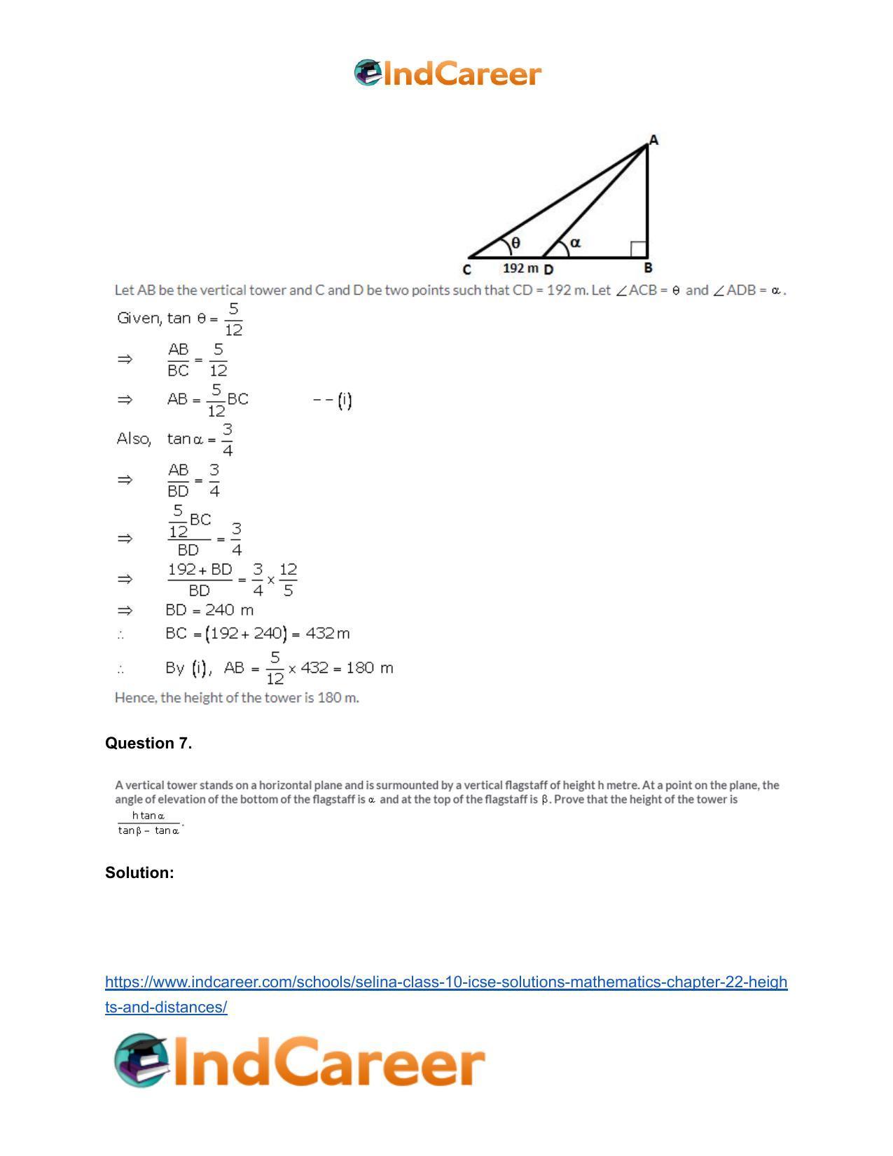 Selina Class 10 ICSE Solutions Mathematics : Chapter 22- Heights and Distances - Page 36