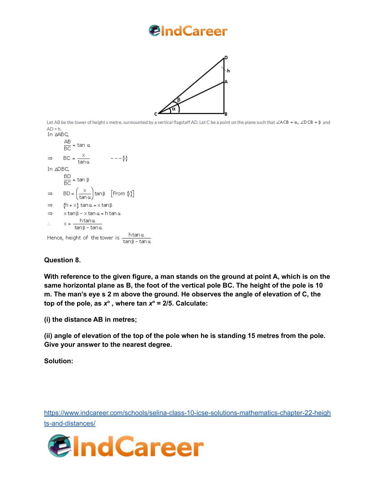 Selina Class 10 ICSE Solutions Mathematics : Chapter 22- Heights and Distances - Page 37