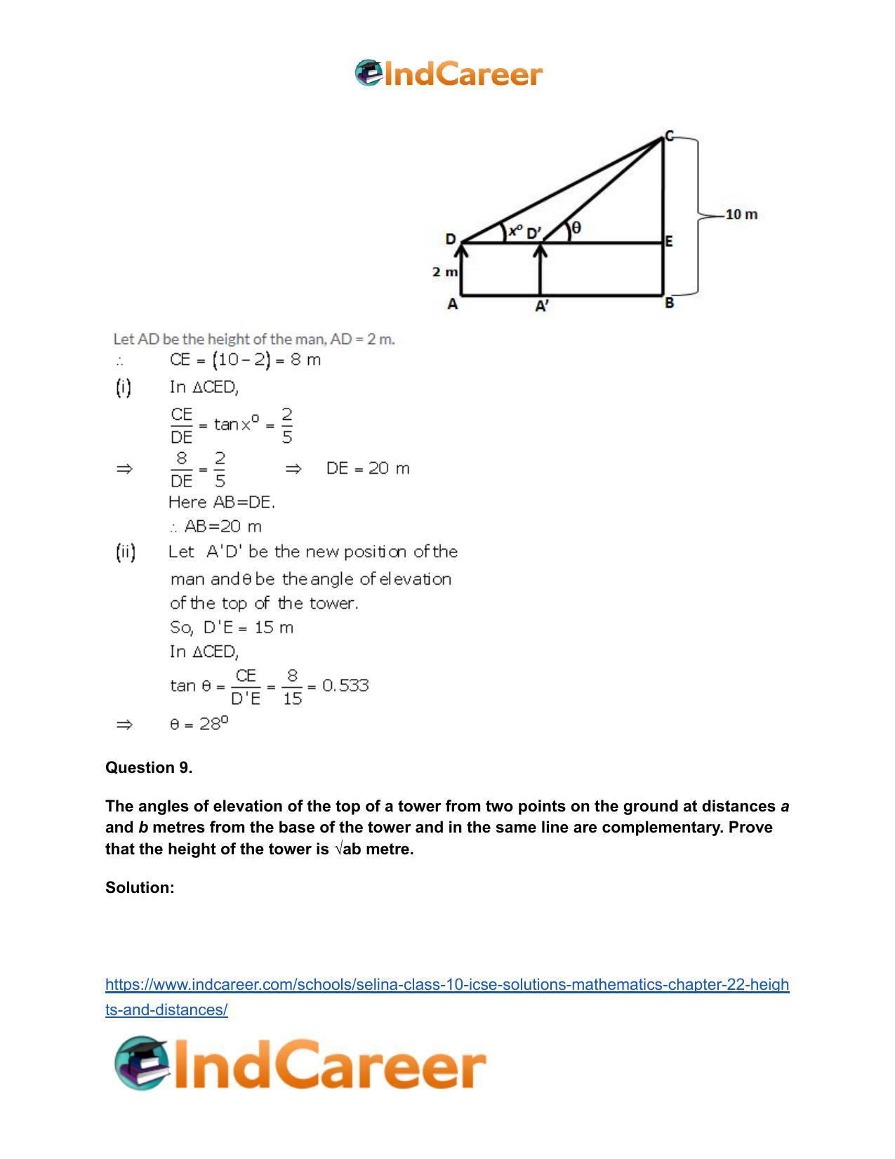 Selina Class 10 ICSE Solutions Mathematics : Chapter 22- Heights and Distances - Page 38