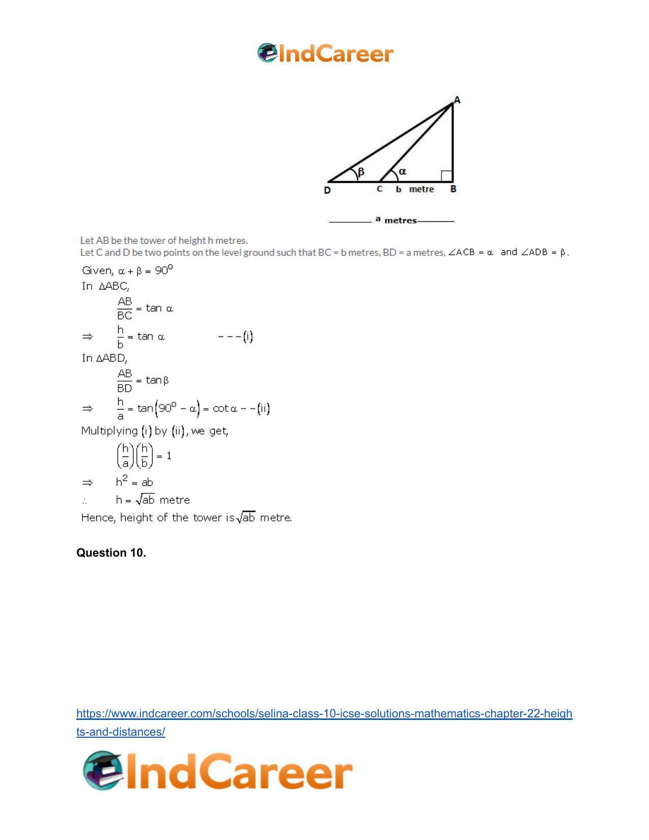 Selina Class 10 ICSE Solutions Mathematics : Chapter 22- Heights and Distances - Page 39