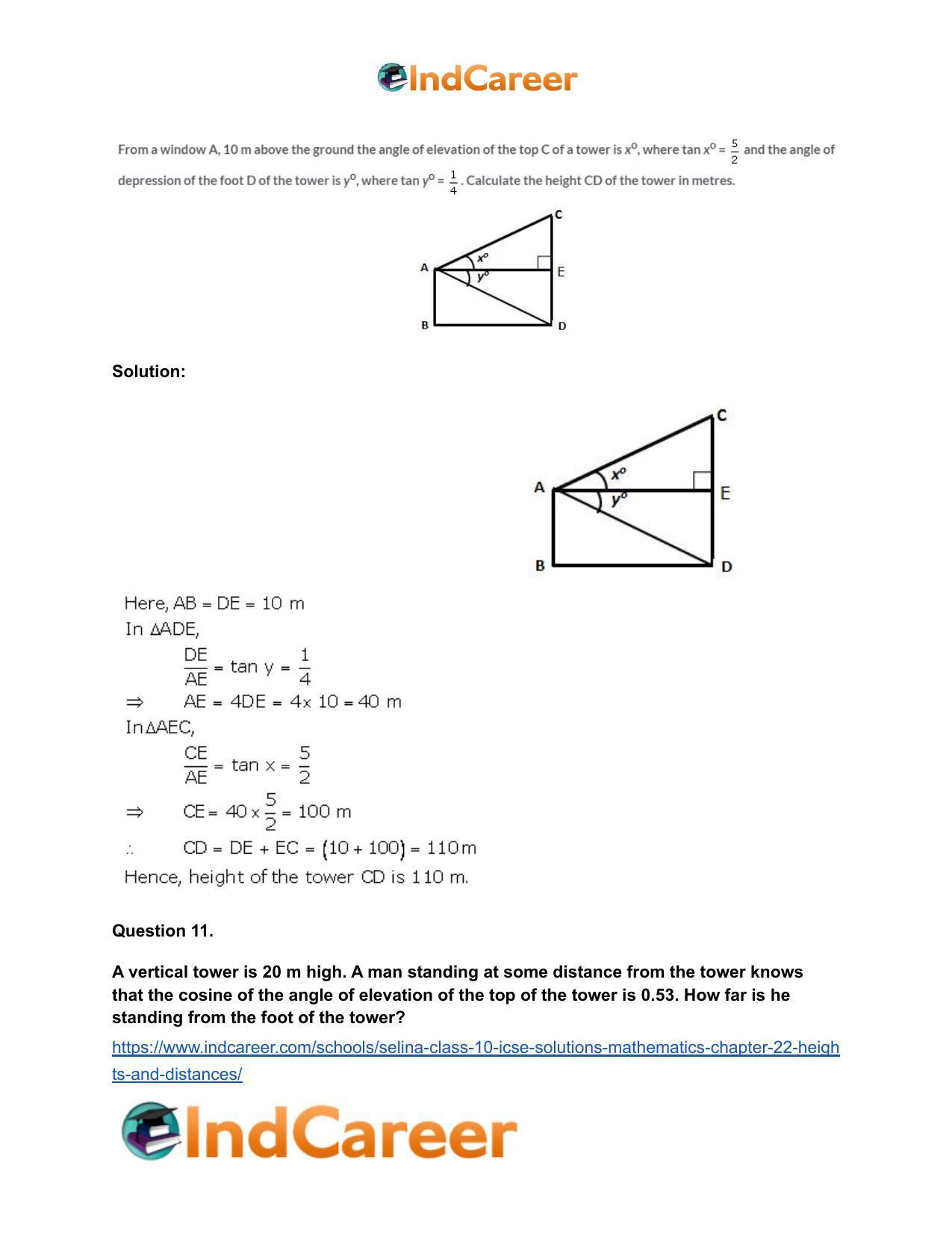 Selina Class 10 ICSE Solutions Mathematics : Chapter 22- Heights and Distances - Page 40