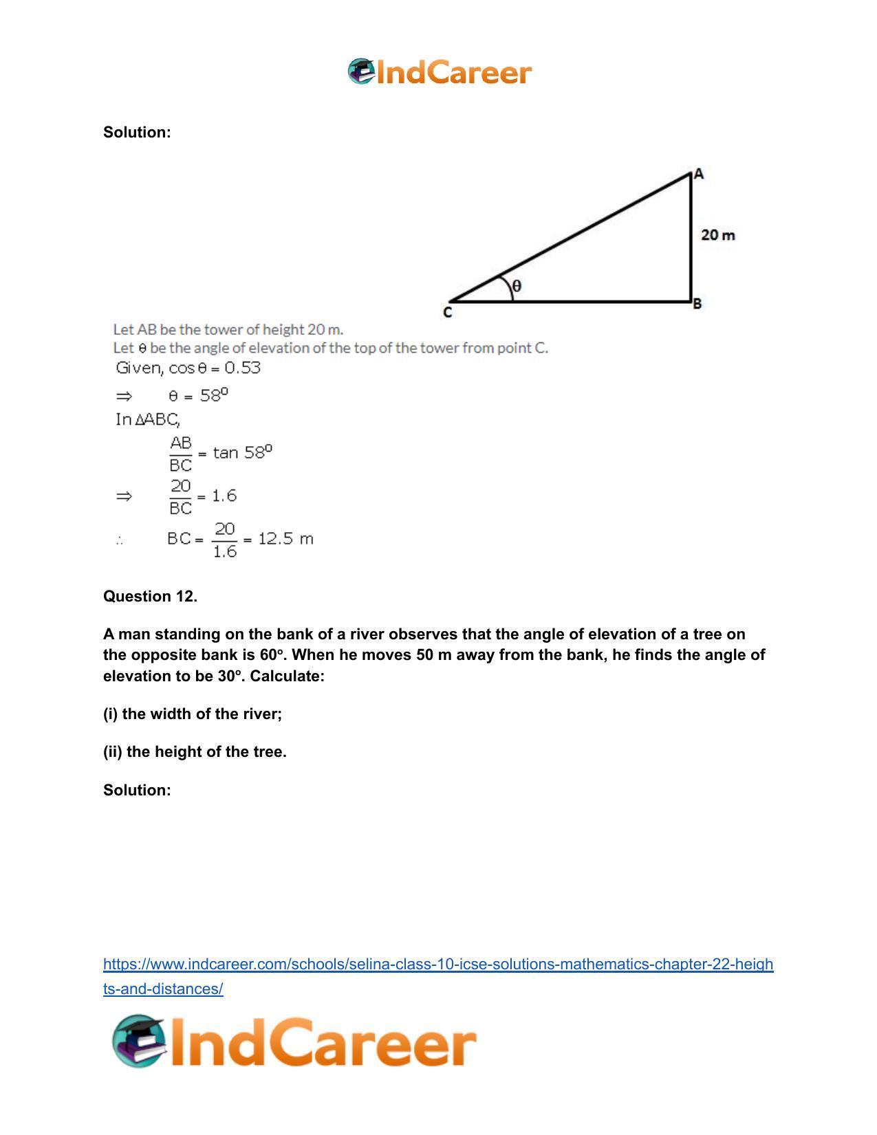 Selina Class 10 ICSE Solutions Mathematics : Chapter 22- Heights and Distances - Page 41