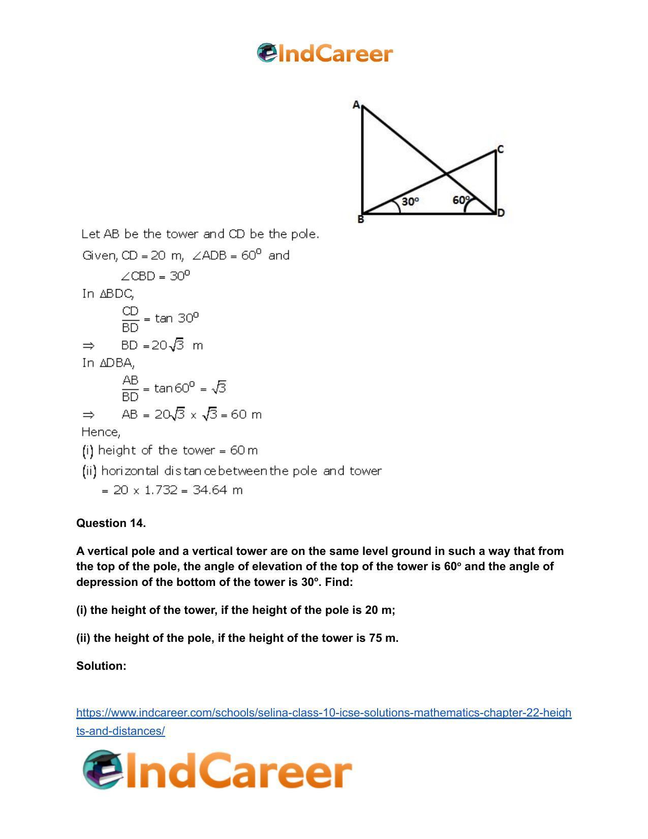 Selina Class 10 ICSE Solutions Mathematics : Chapter 22- Heights and Distances - Page 43