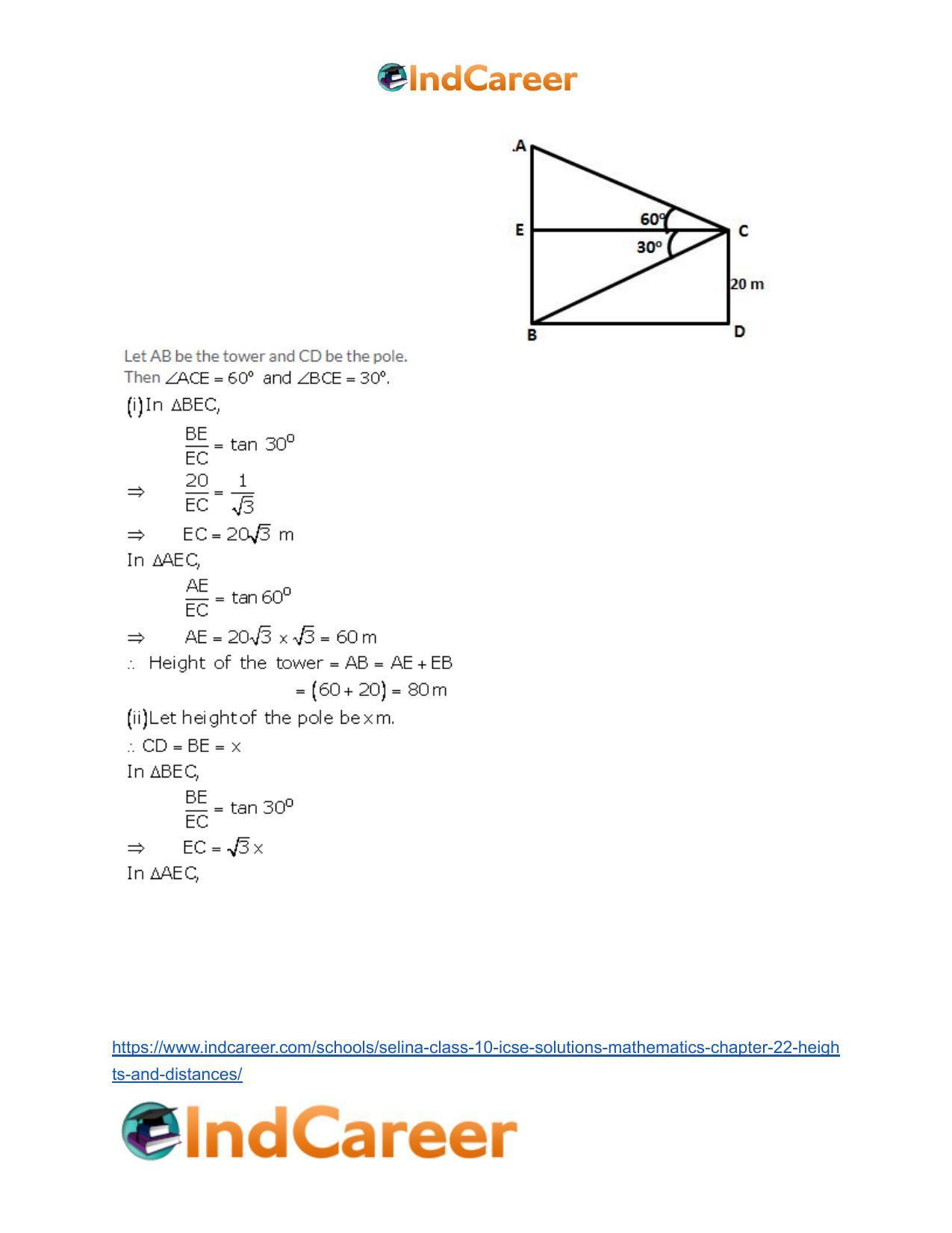Selina Class 10 ICSE Solutions Mathematics : Chapter 22- Heights and Distances - Page 44