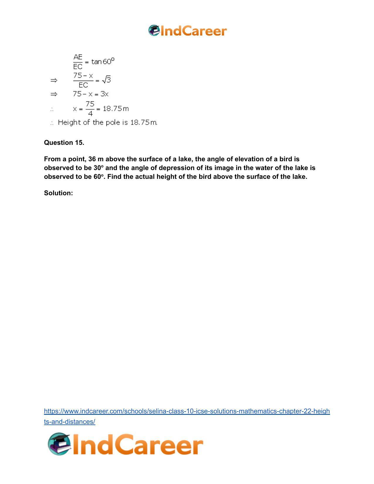 Selina Class 10 ICSE Solutions Mathematics : Chapter 22- Heights and Distances - Page 45