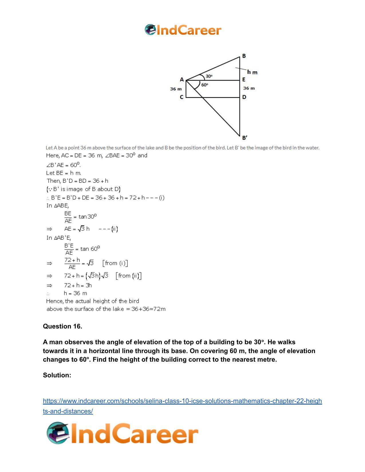 Selina Class 10 ICSE Solutions Mathematics : Chapter 22- Heights and Distances - Page 46