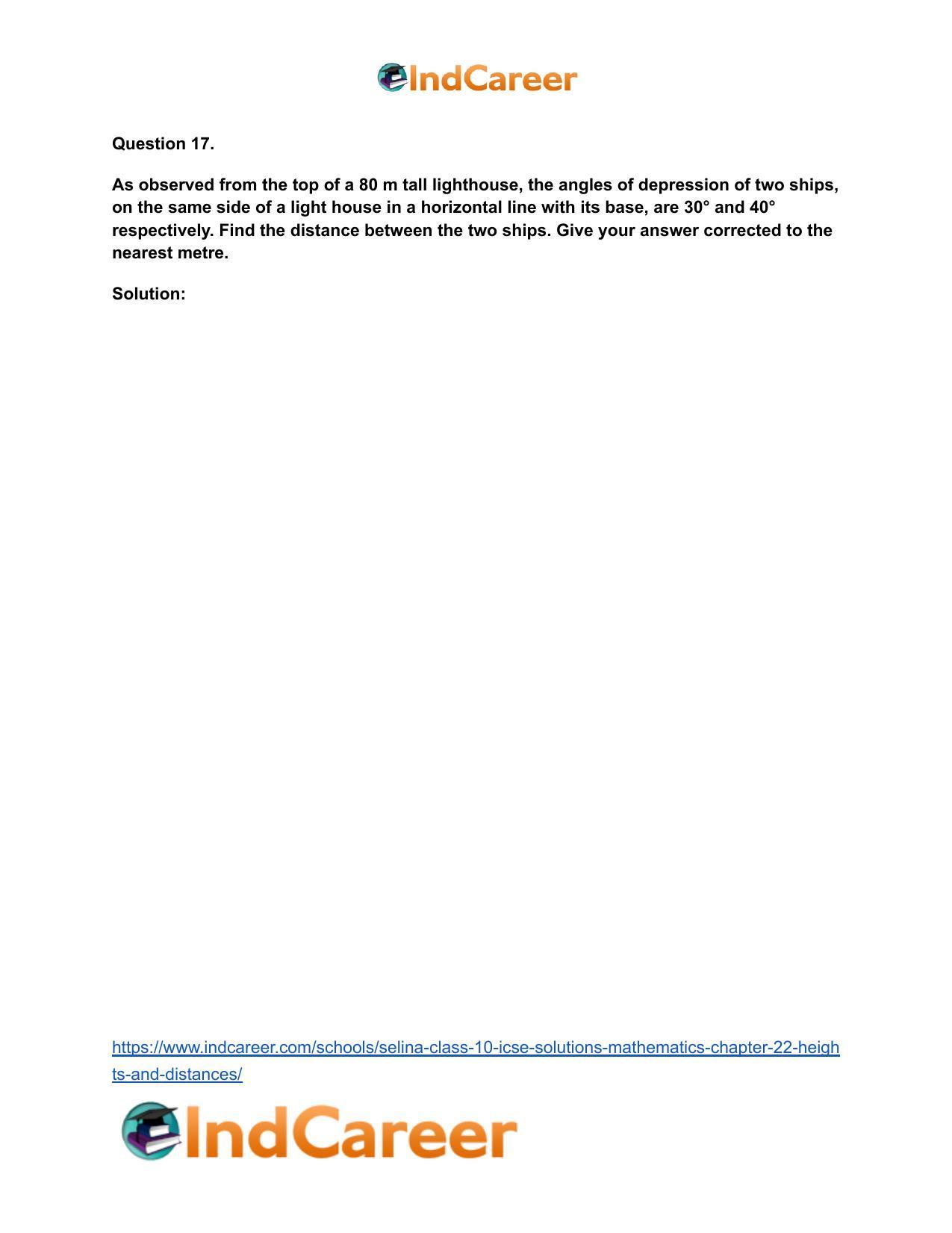 Selina Class 10 ICSE Solutions Mathematics : Chapter 22- Heights and Distances - Page 48