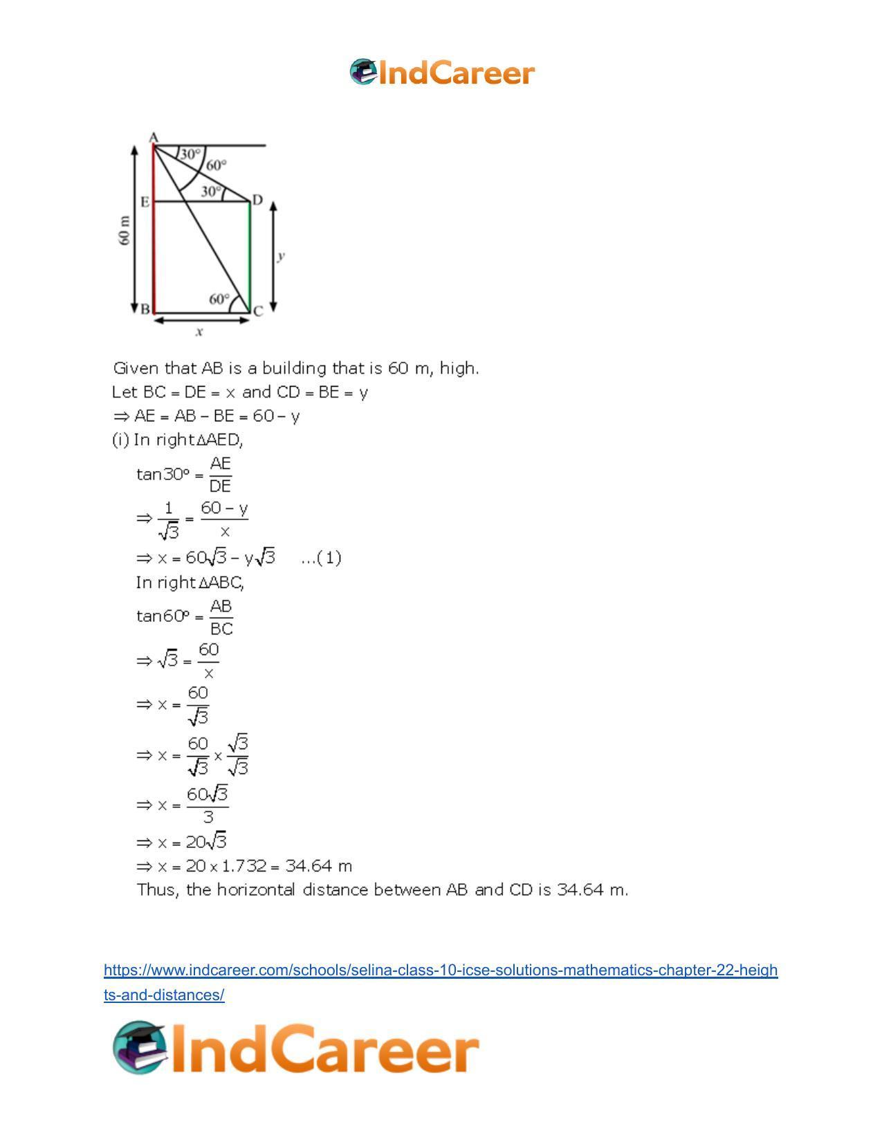 Selina Class 10 ICSE Solutions Mathematics : Chapter 22- Heights and Distances - Page 51