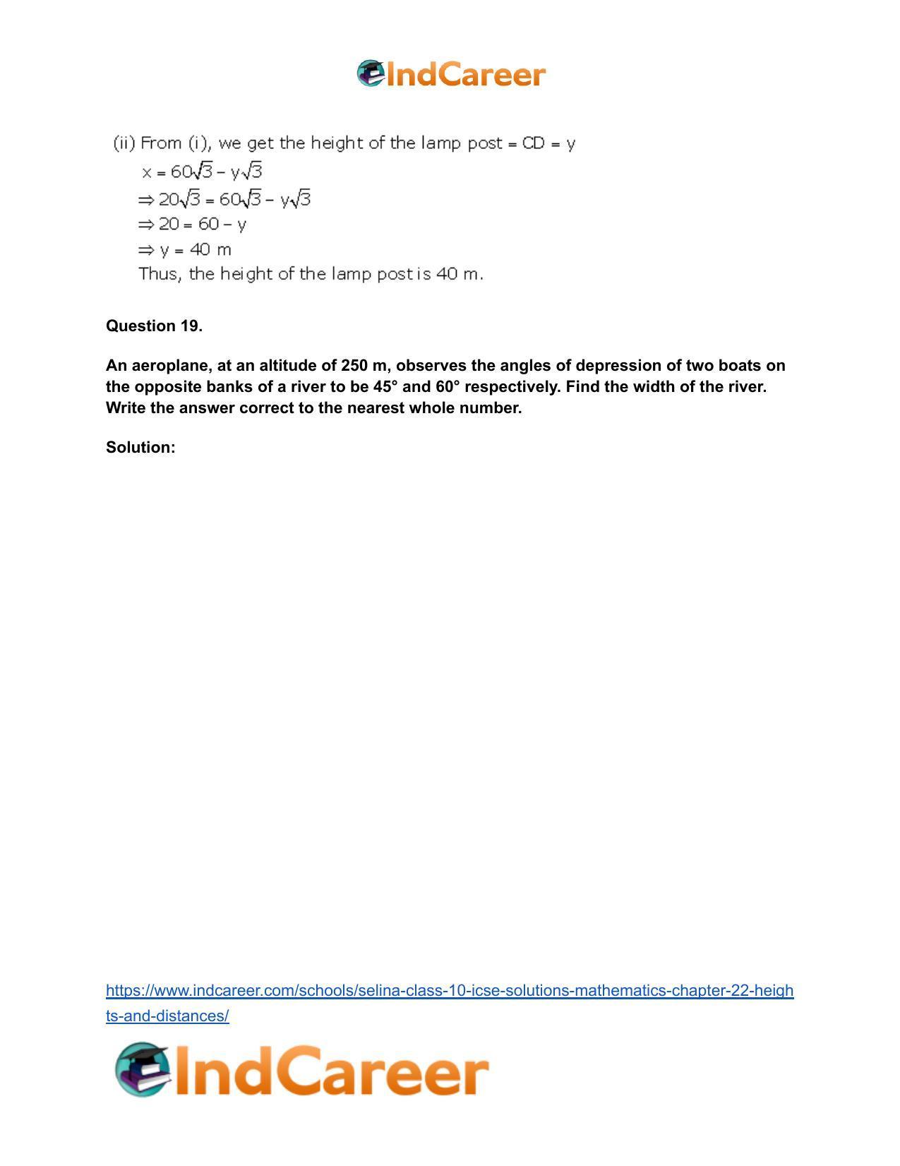 Selina Class 10 ICSE Solutions Mathematics : Chapter 22- Heights and Distances - Page 52