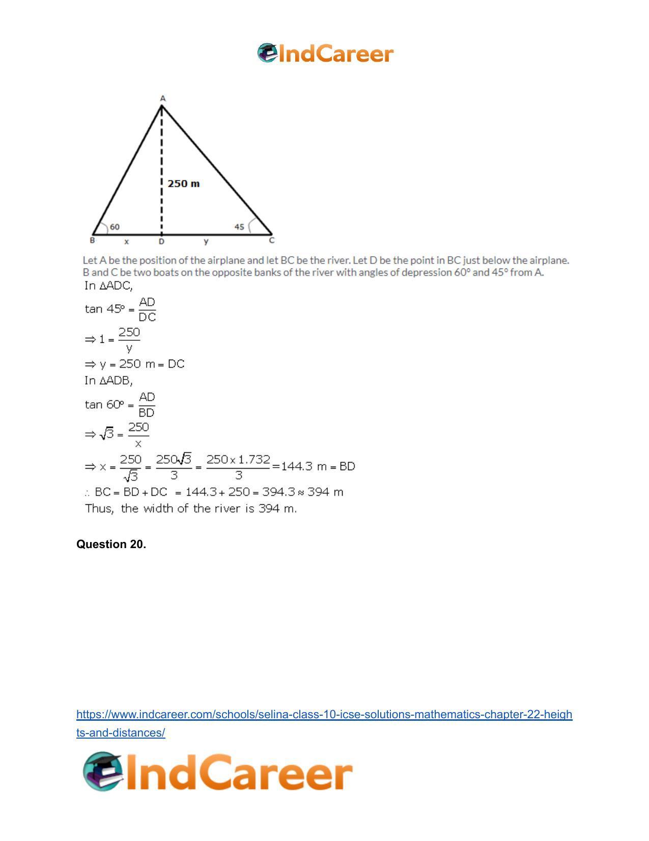 Selina Class 10 ICSE Solutions Mathematics : Chapter 22- Heights and Distances - Page 53
