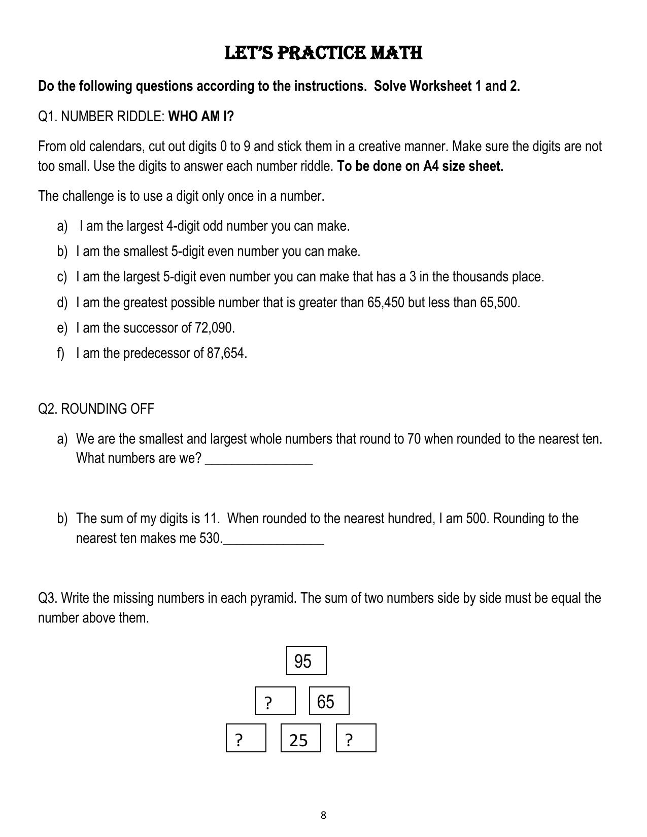 Worksheet for Class 4 Maths Assignment 69 - Page 2