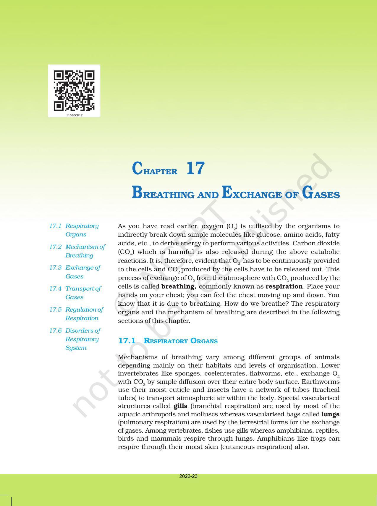 NCERT Book for Class 11 Biology Chapter 17 Breathing and Exchange of Gases - Page 1