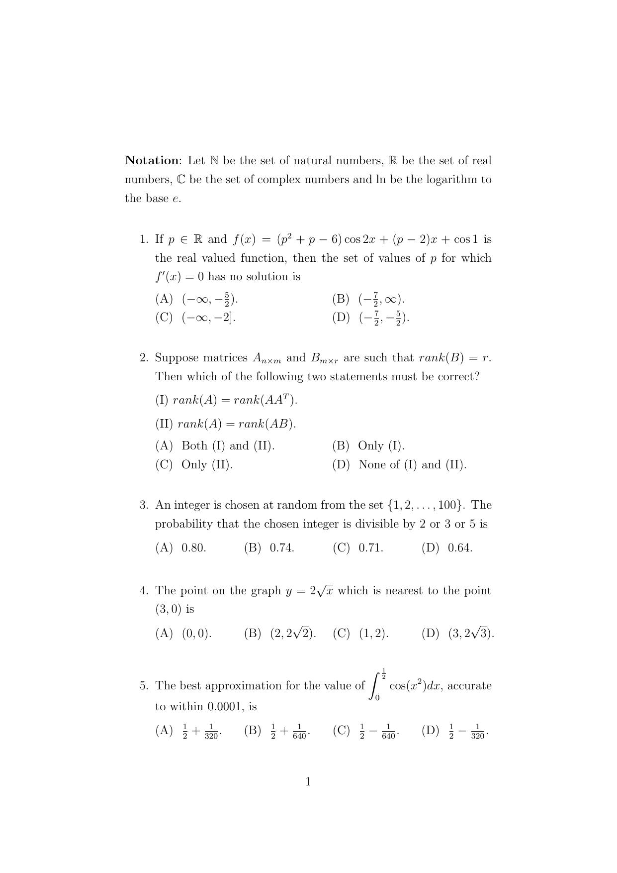 ISI Admission Test PG Diploma in Applied Statistics DST 2022 Sample Paper - Page 1