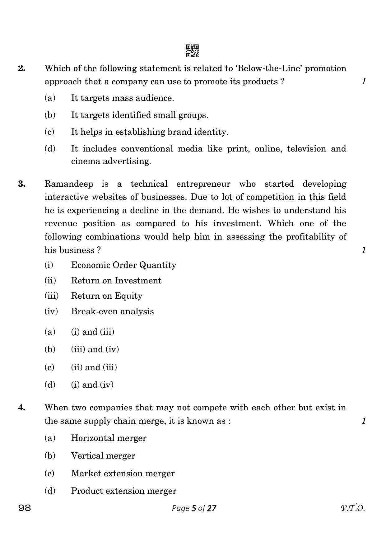 CBSE Class 12 98 Entrepreneurship 2023 Question Paper - Page 5