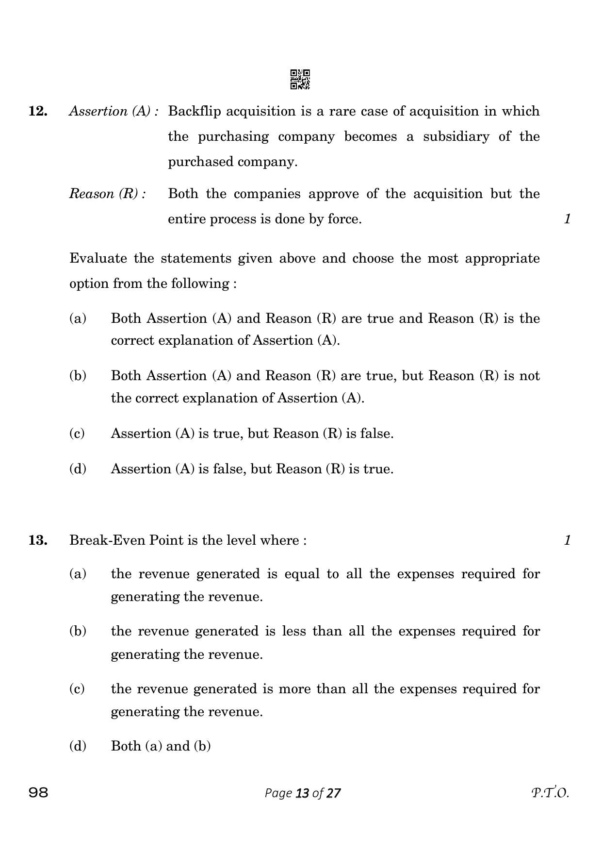 CBSE Class 12 98 Entrepreneurship 2023 Question Paper - Page 13