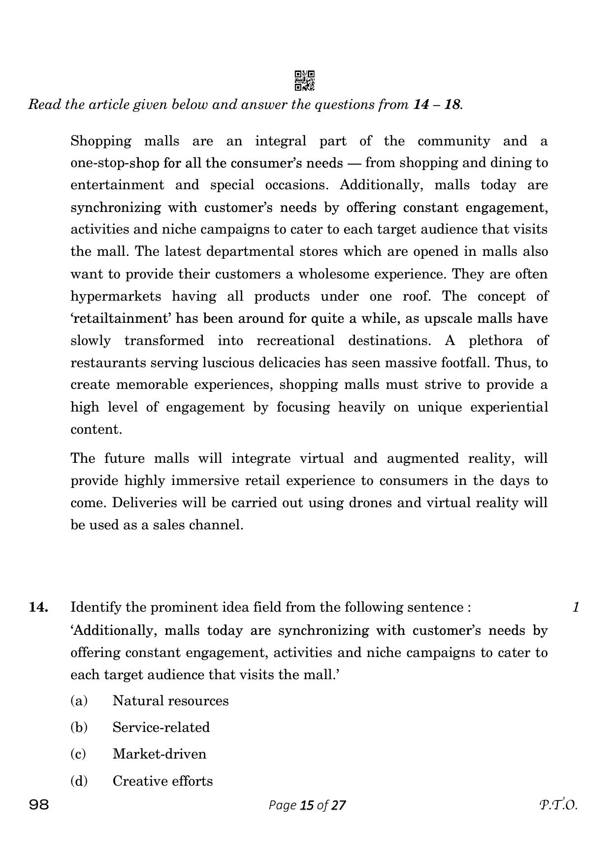 CBSE Class 12 98 Entrepreneurship 2023 Question Paper - Page 15