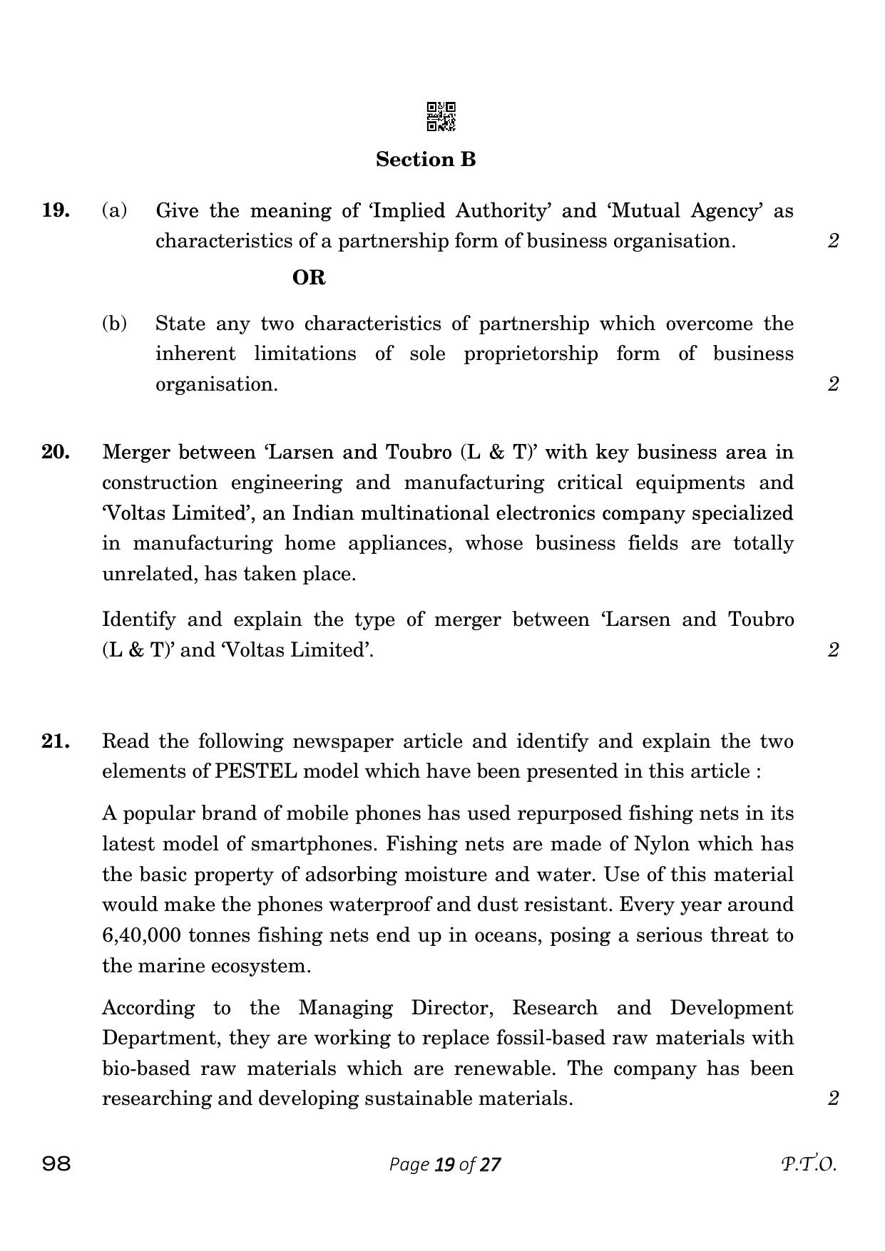 CBSE Class 12 98 Entrepreneurship 2023 Question Paper - Page 19