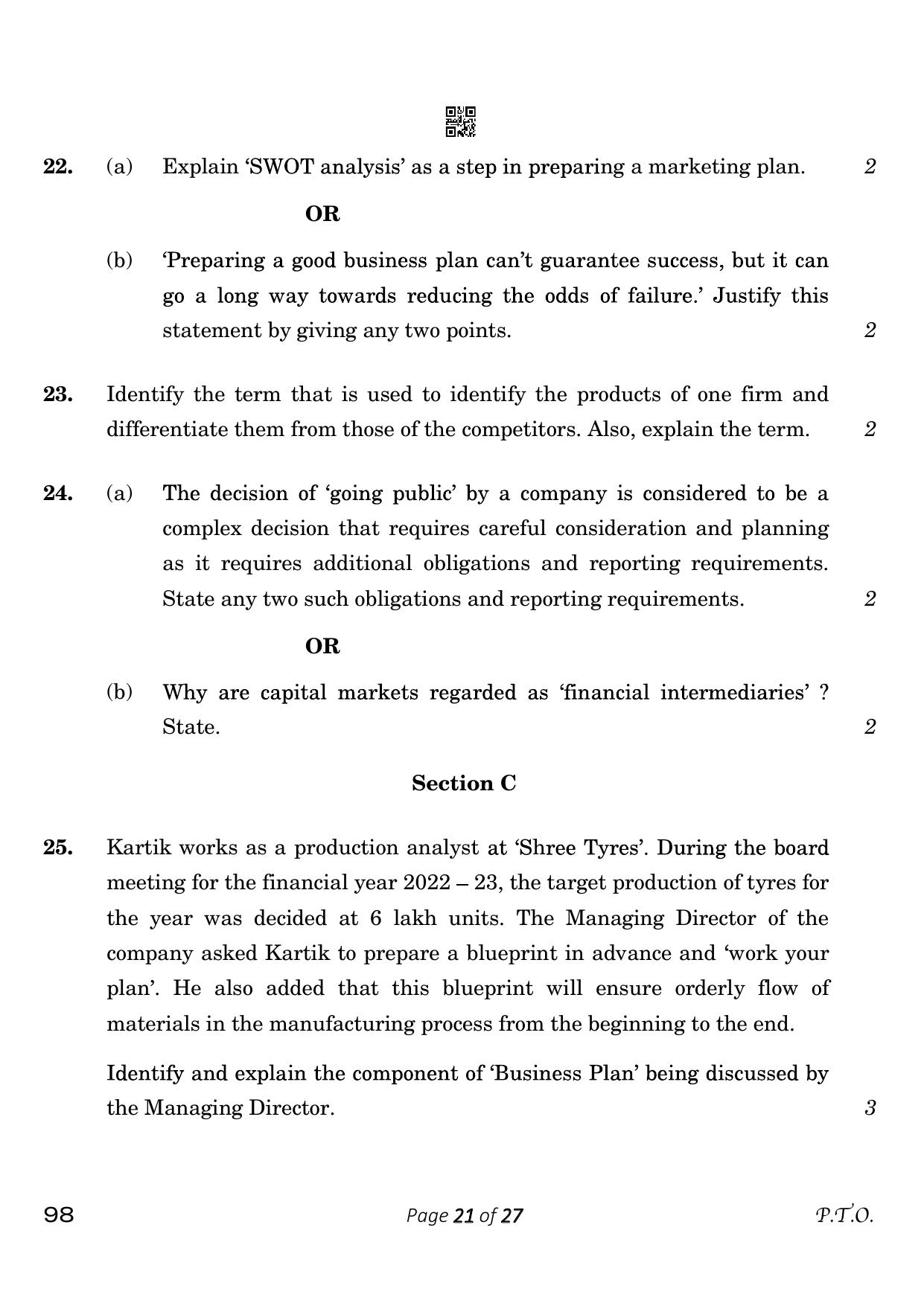 CBSE Class 12 98 Entrepreneurship 2023 Question Paper - Page 21