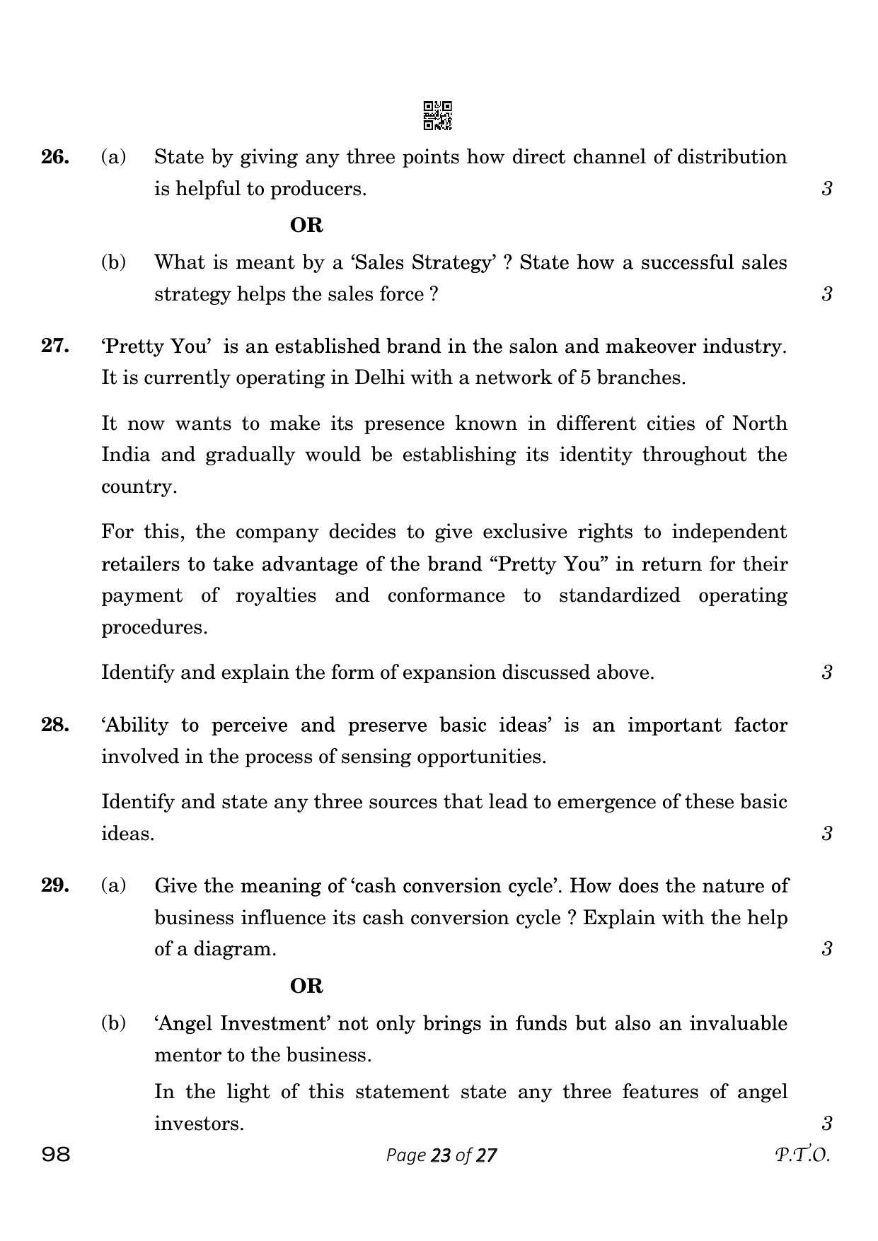 CBSE Class 12 98 Entrepreneurship 2023 Question Paper - Page 23