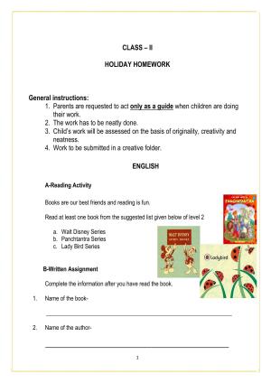 Worksheet for Class 2 All Subjects Holiday Assignment 5