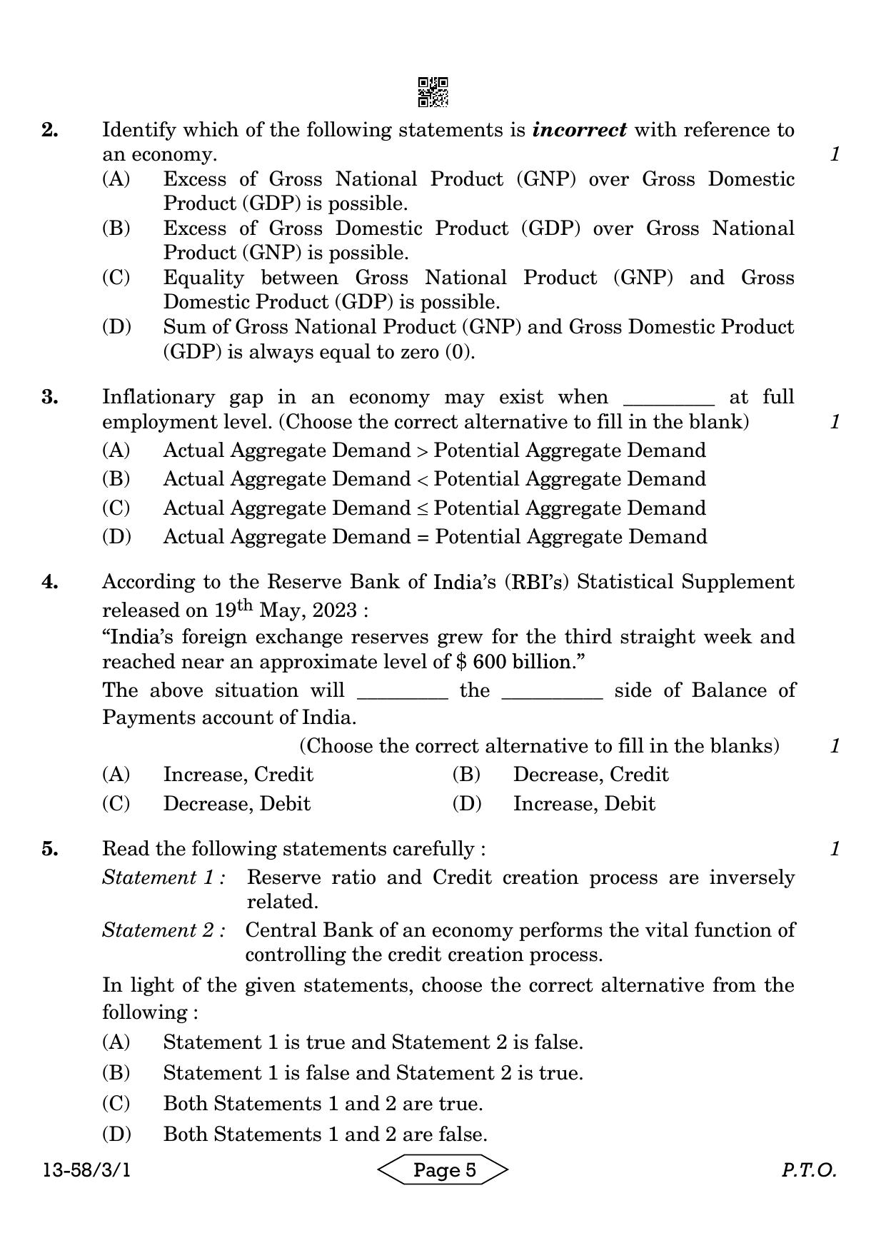 CBSE Class 12 58-3-1 Economics 2024 Question Paper - Page 5