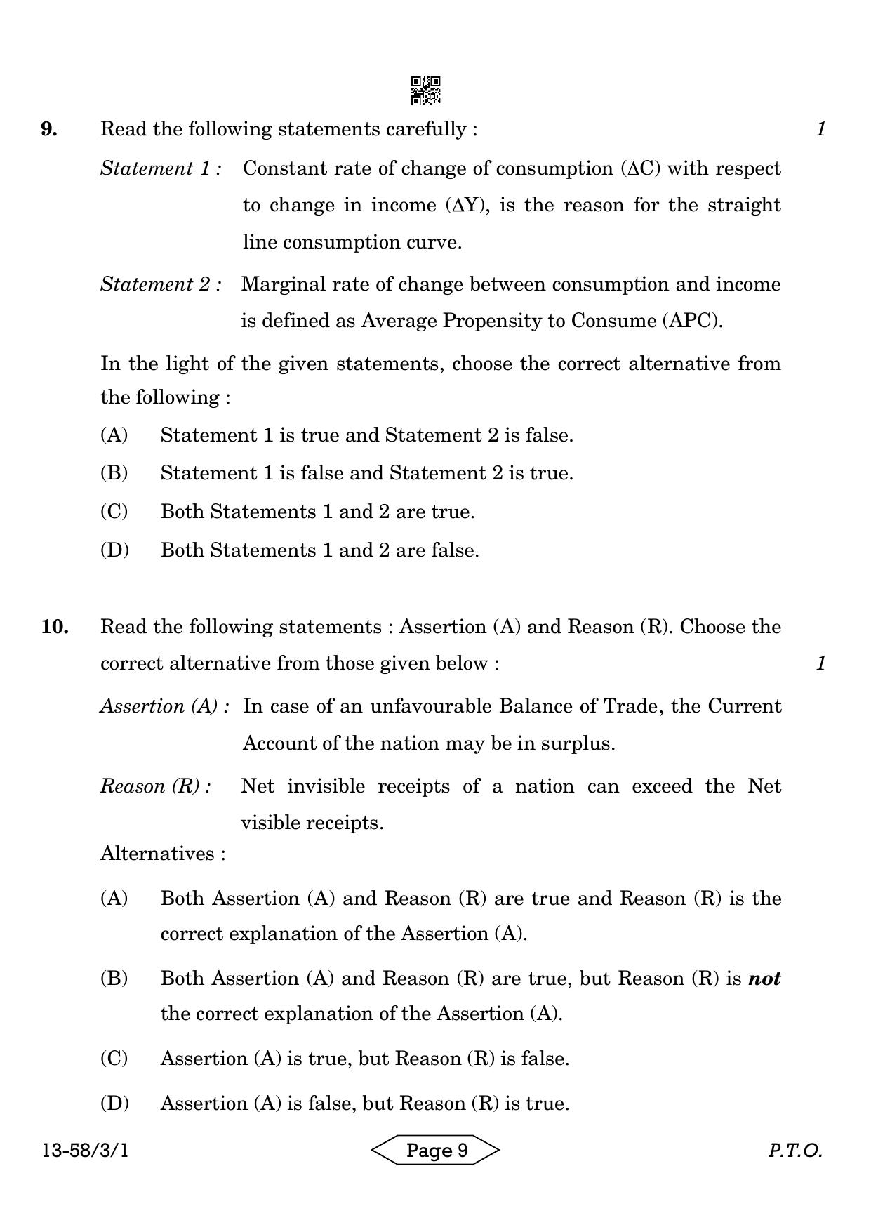 CBSE Class 12 58-3-1 Economics 2024 Question Paper - Page 9