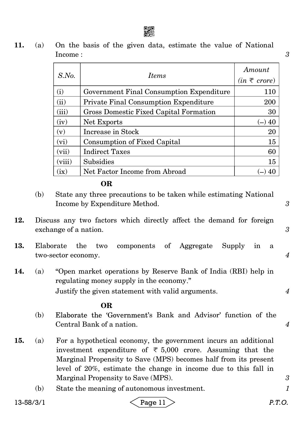 CBSE Class 12 58-3-1 Economics 2024 Question Paper - Page 11